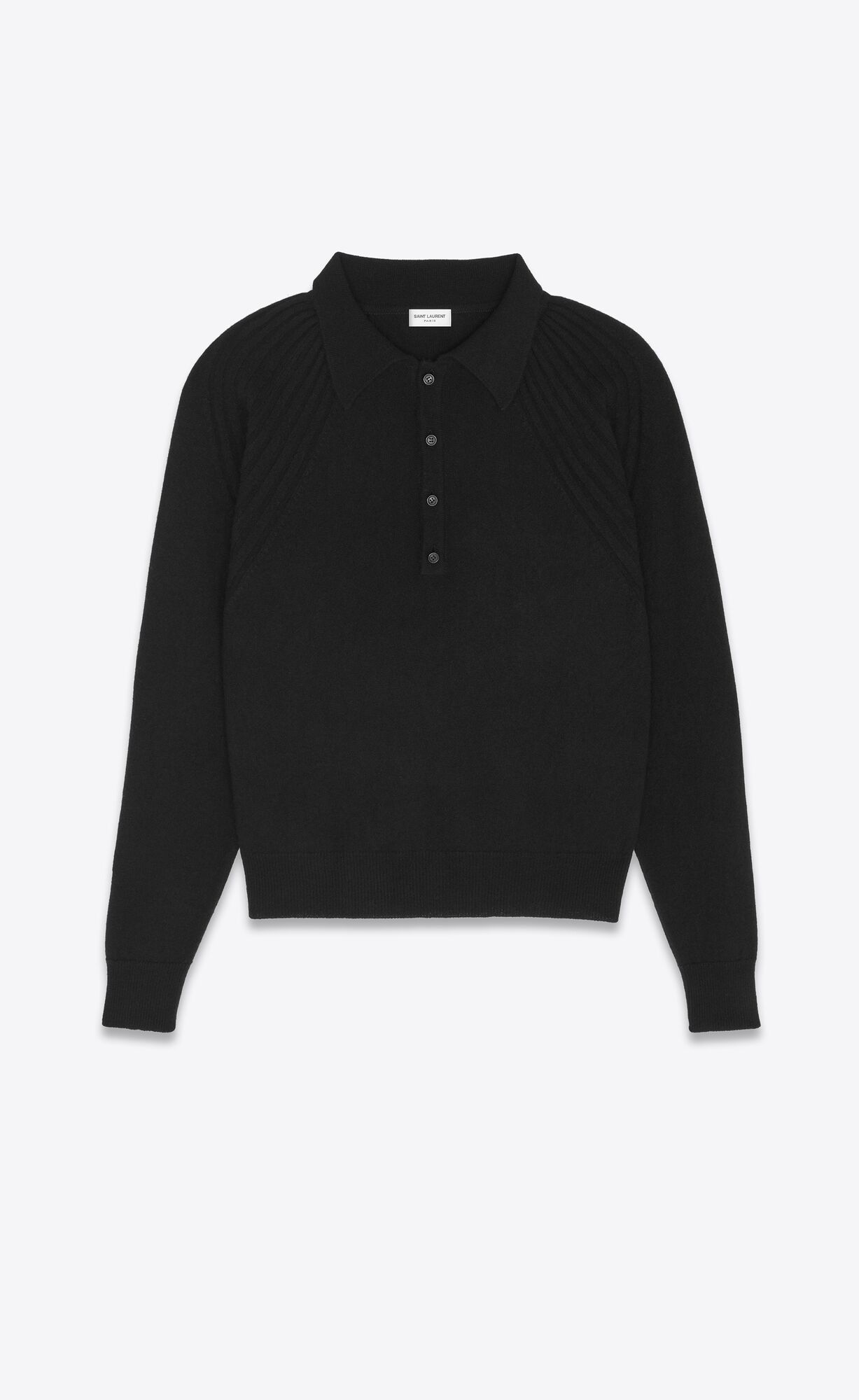 YSL Long-sleeve Polo Shirt In Cashmere Noir | 34712-ROEJ