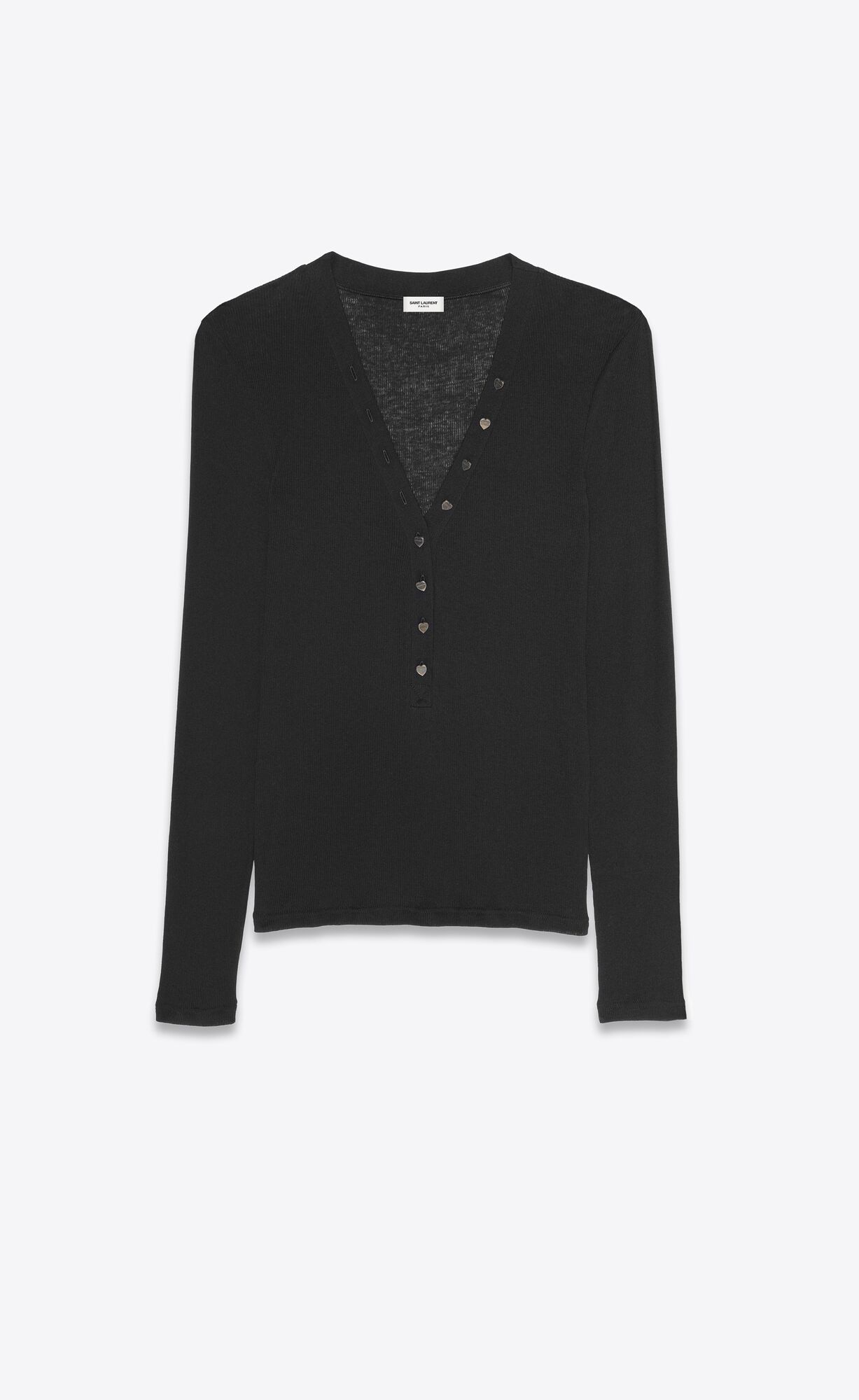 YSL Long-sleeve T-shirt In Rebrovaný Jersey Noir | 49210-RITZ