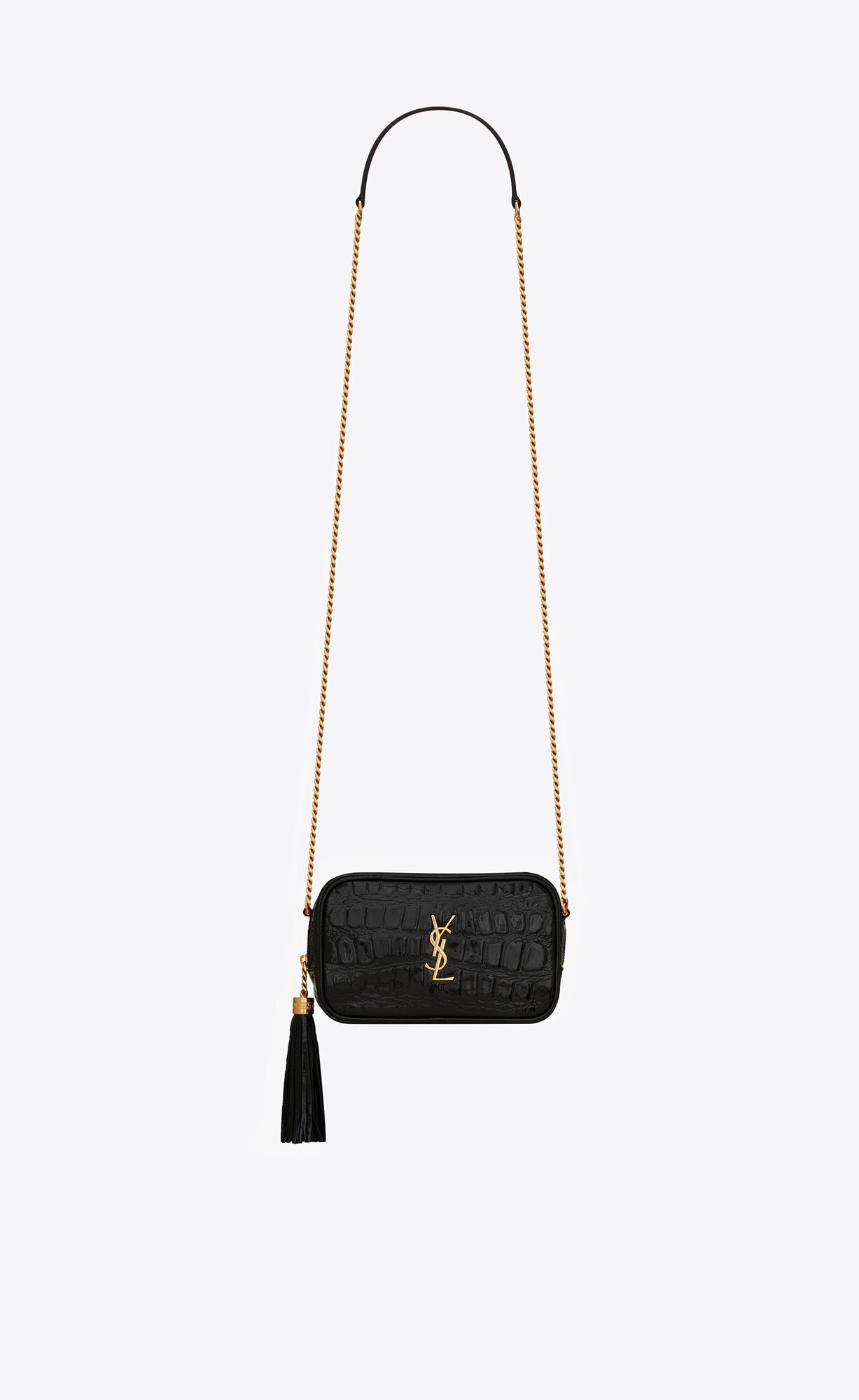 YSL Lou Mini Bag In Crocodile-embossed Lakovane Kozene Čierne | 72659-XWVS