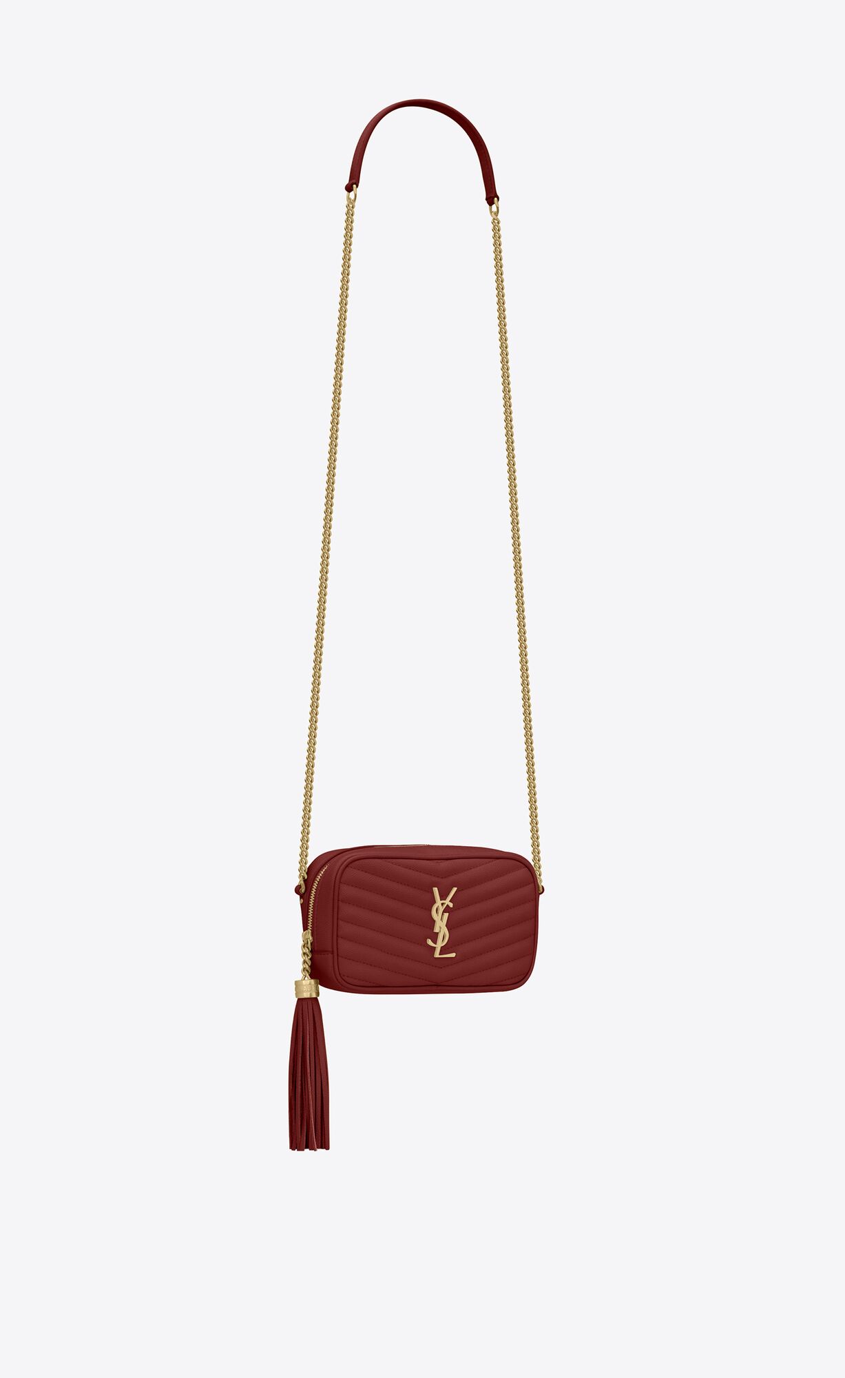 YSL Lou Mini Bag In Prešívané Grain De Poudre Embossed Kozene Tmavo Červené | 87921-UCYT