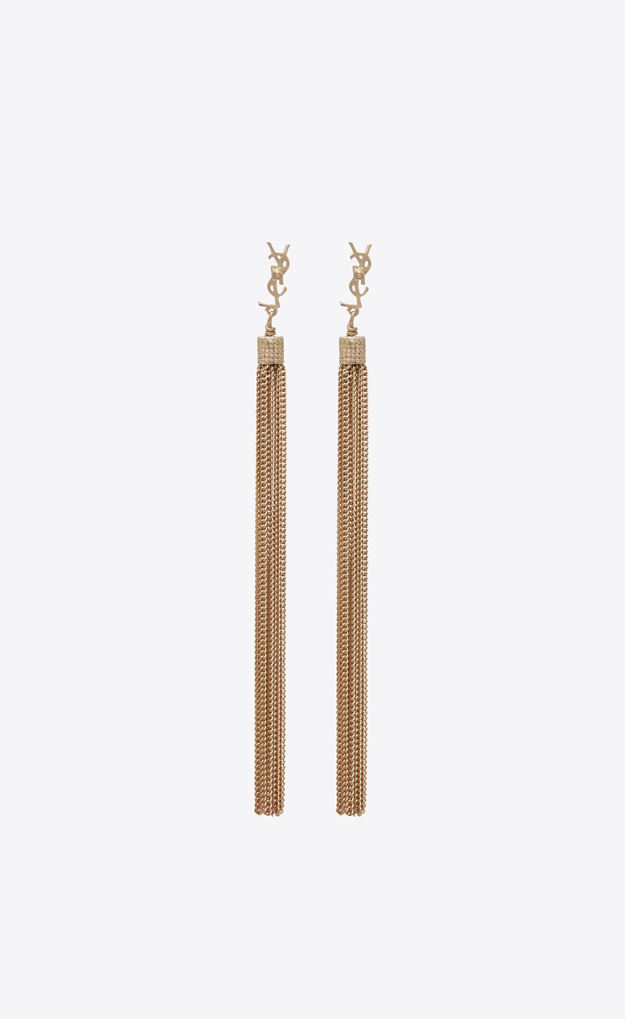 YSL Loulou Earrings With Chain Tassels In Light Gold-colored Brass Zlate | 41653-BDHQ