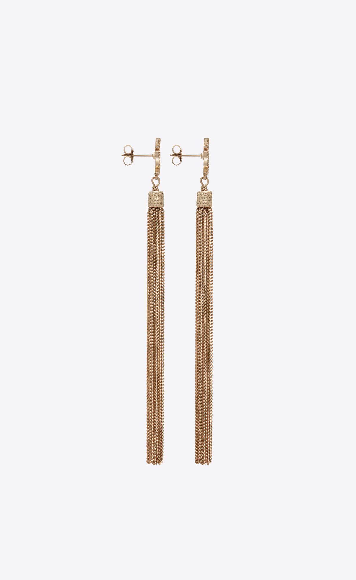 YSL Loulou Earrings With Chain Tassels In Light Gold-colored Brass Zlate | 41653-BDHQ