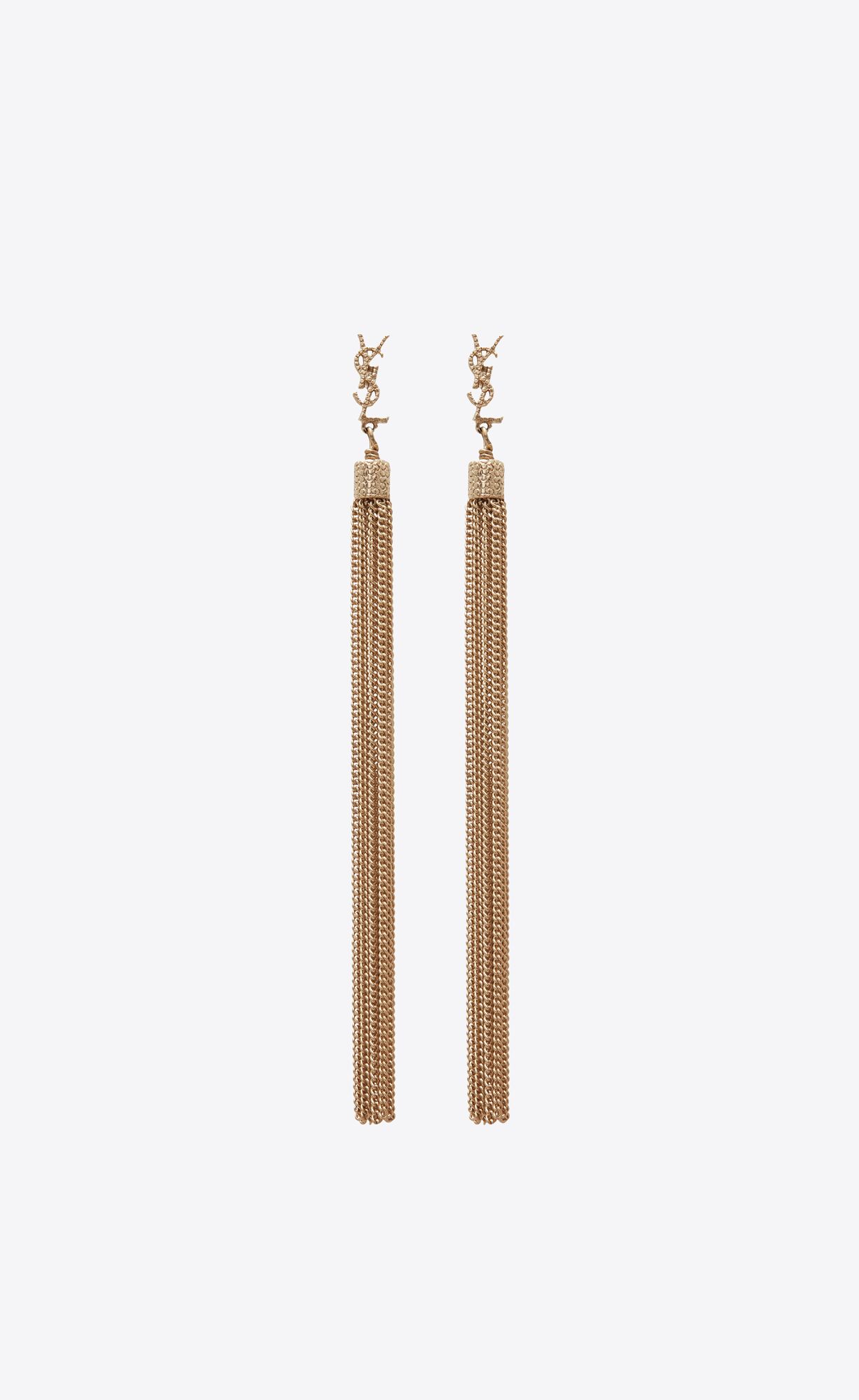 YSL Loulou Earrings With Chain Tassels In Light Gold-colored Brass Zlate | 41653-BDHQ