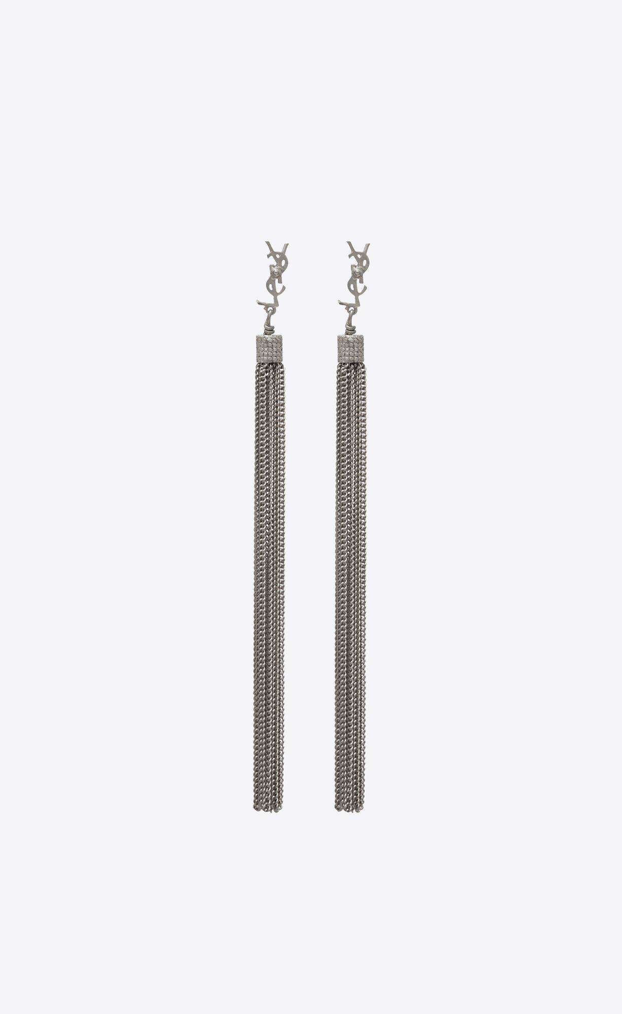 YSL Loulou Earrings With Chain Tassels In Silver Brass Strieborne | 53146-ZUNO