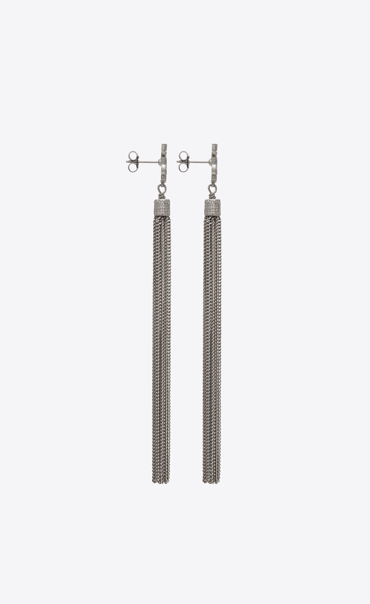 YSL Loulou Earrings With Chain Tassels In Silver Brass Strieborne | 53146-ZUNO