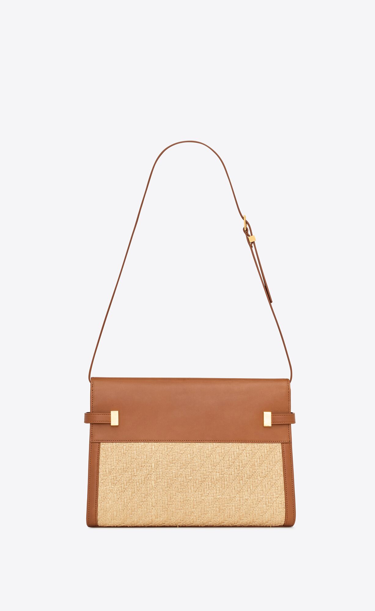 YSL Manhattan Shoulder Bag In Raffia And Vegetable-tanned Kozene Béžové Hnede Tmavo Červené | 98245-PIHE