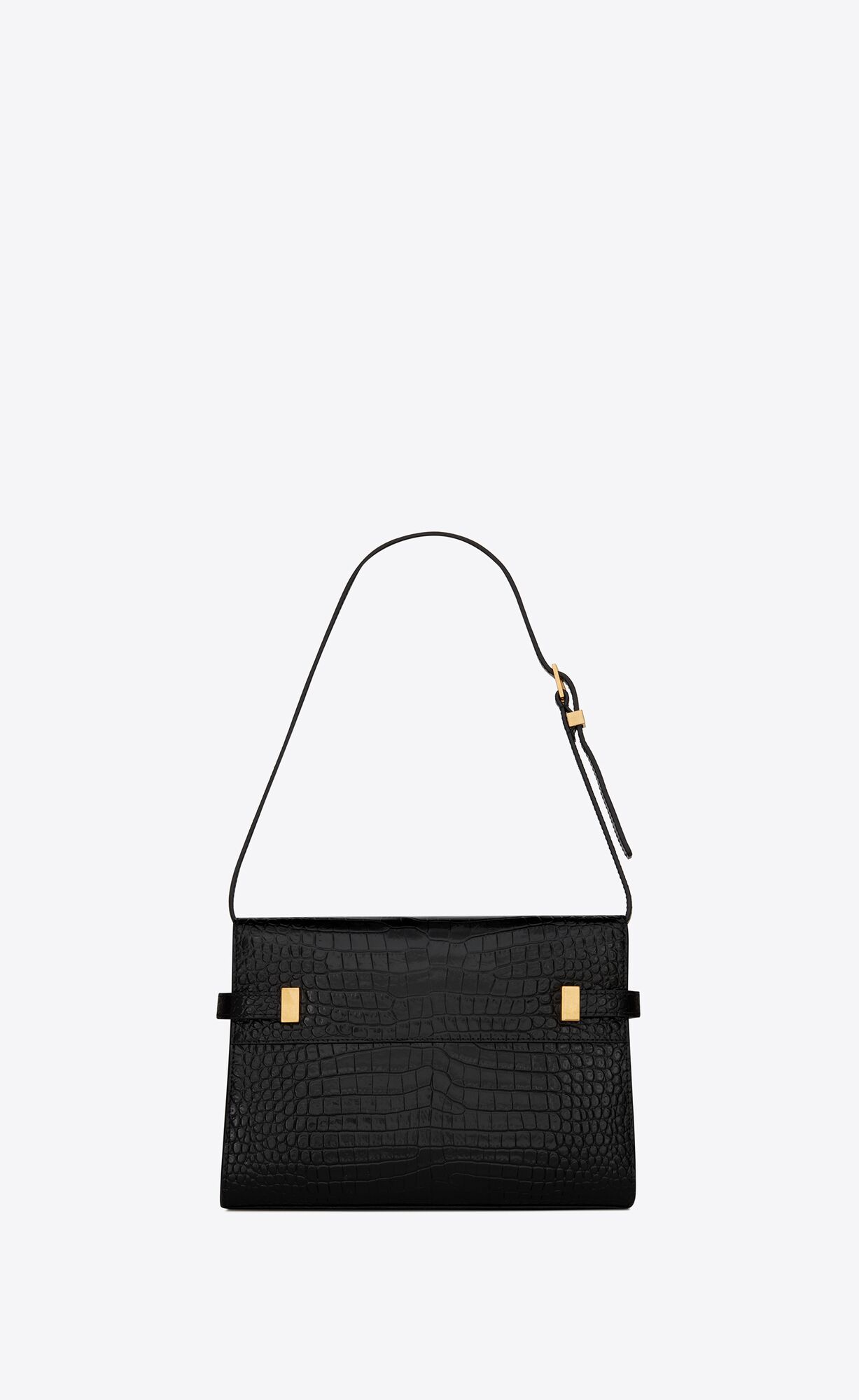 YSL Manhattan Small Shoulder Bag In Shiny Crocodile-embossed Kozene Čierne | 71948-ELZM