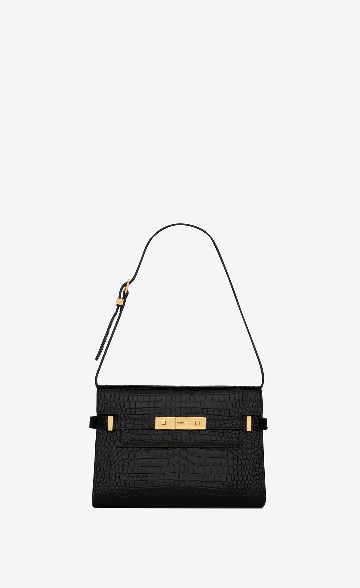 YSL Manhattan Small Shoulder Bag In Shiny Crocodile-embossed Kozene Čierne | 71948-ELZM