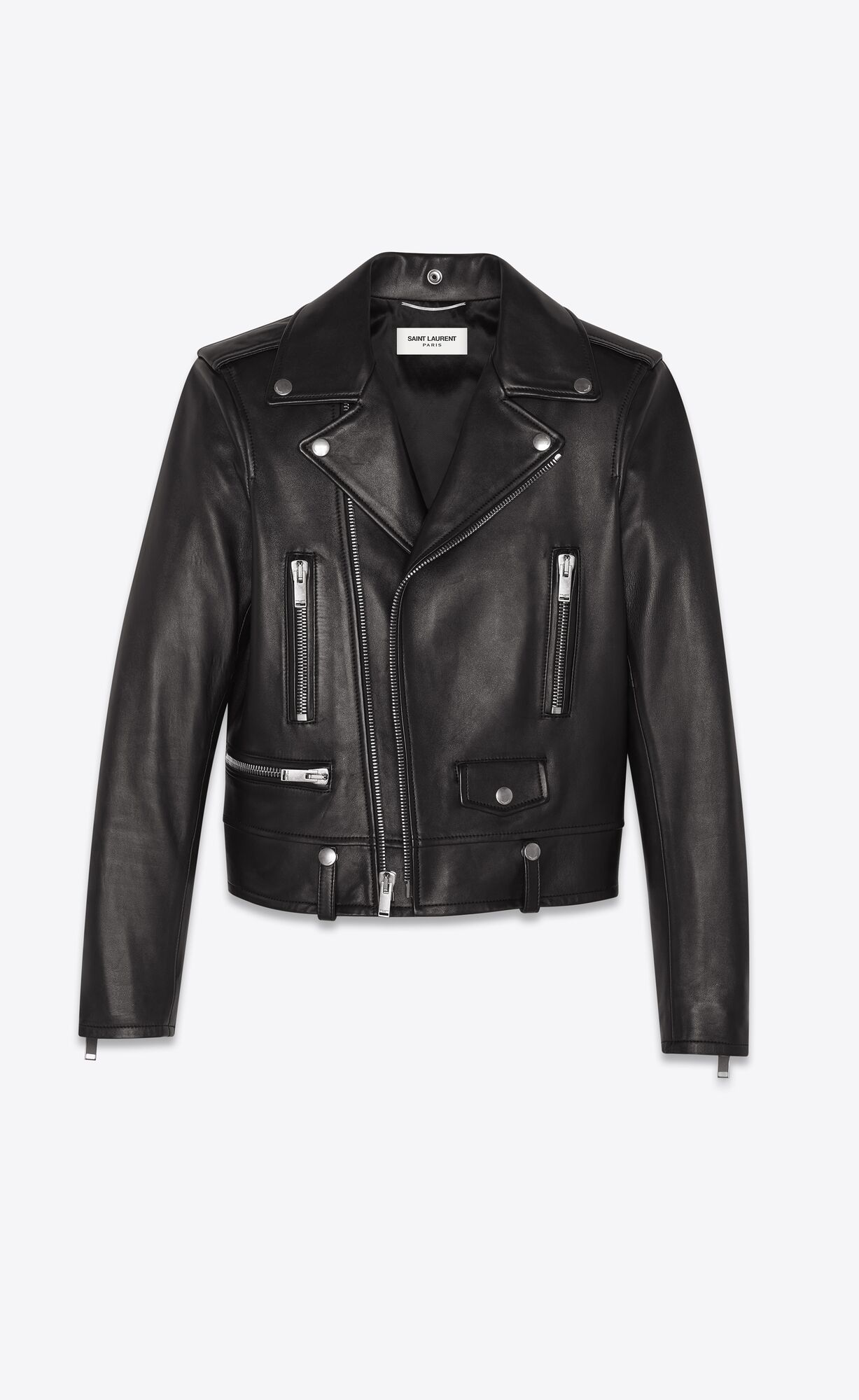 YSL Motorcycle Jacket In Plunged Lambskin Čierne | 48362-HOQA