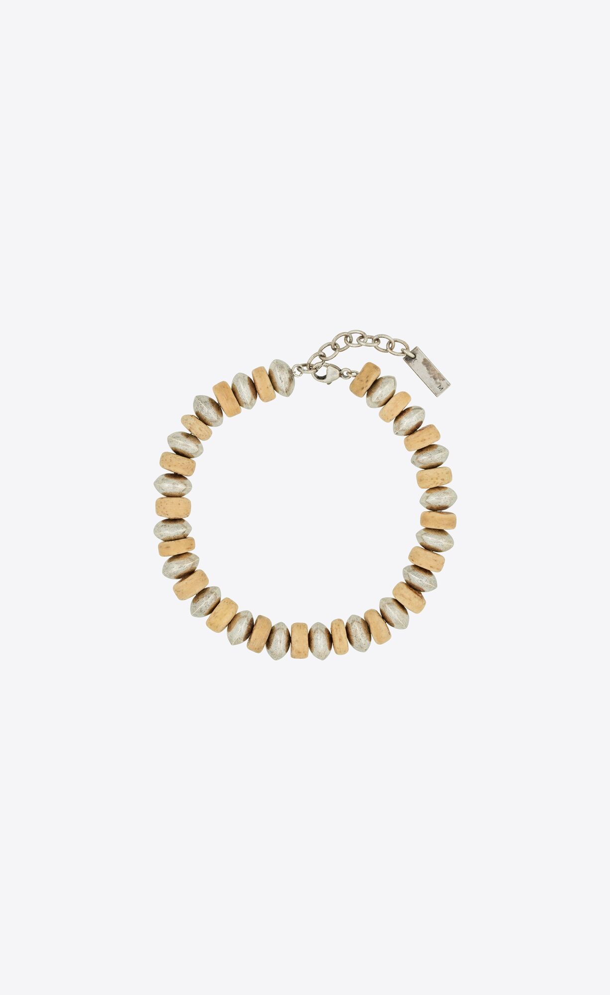 YSL Multi Beads Bracelet In Metal And Wood Strieborne Hnede | 19024-GPBQ