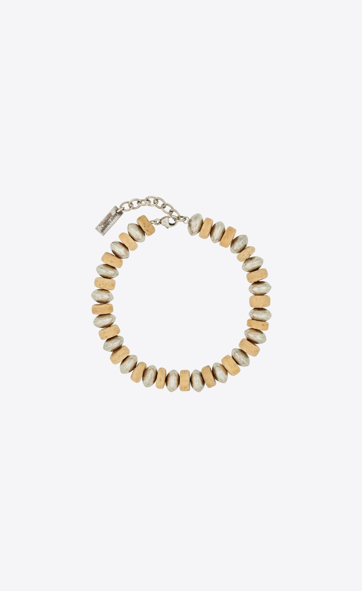 YSL Multi Beads Bracelet In Metal And Wood Strieborne Hnede | 19024-GPBQ