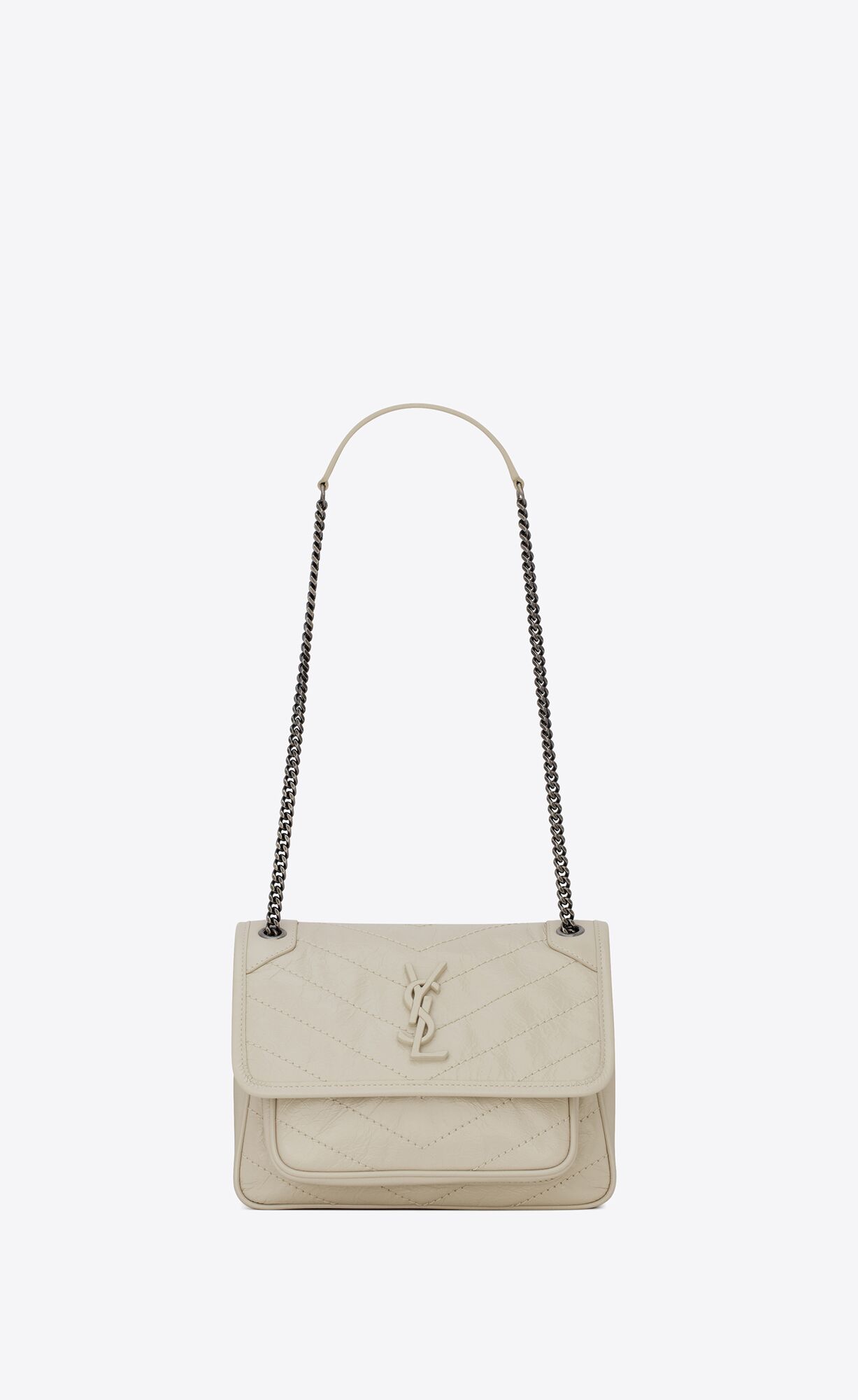 YSL Niki Baby Chain Bag In Crinkled Vintage Kozene Blanc Vintage | 49210-JPMO