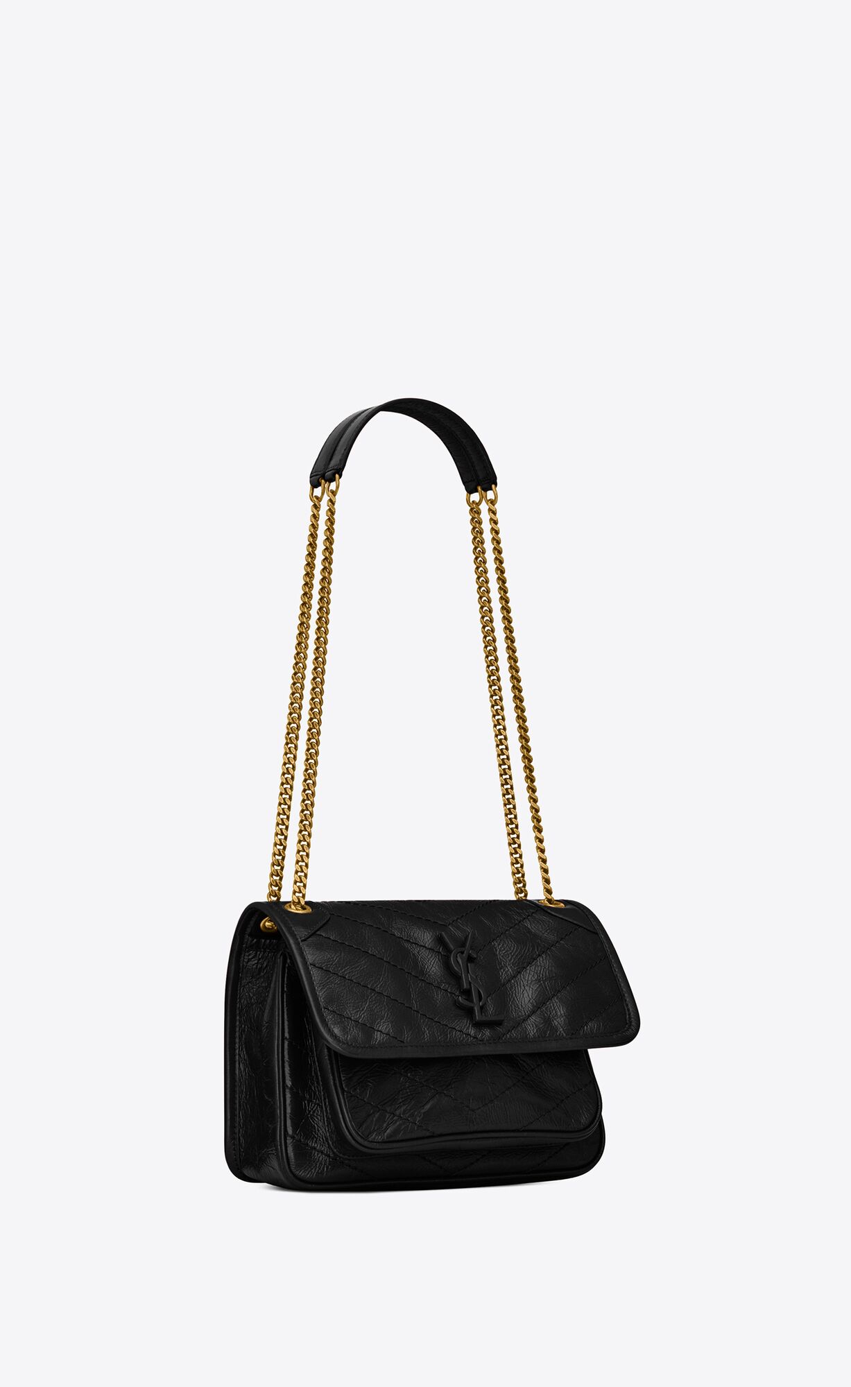 YSL Niki Baby Chain Bag In Crinkled Vintage Kozene Noir | 58270-AGXT