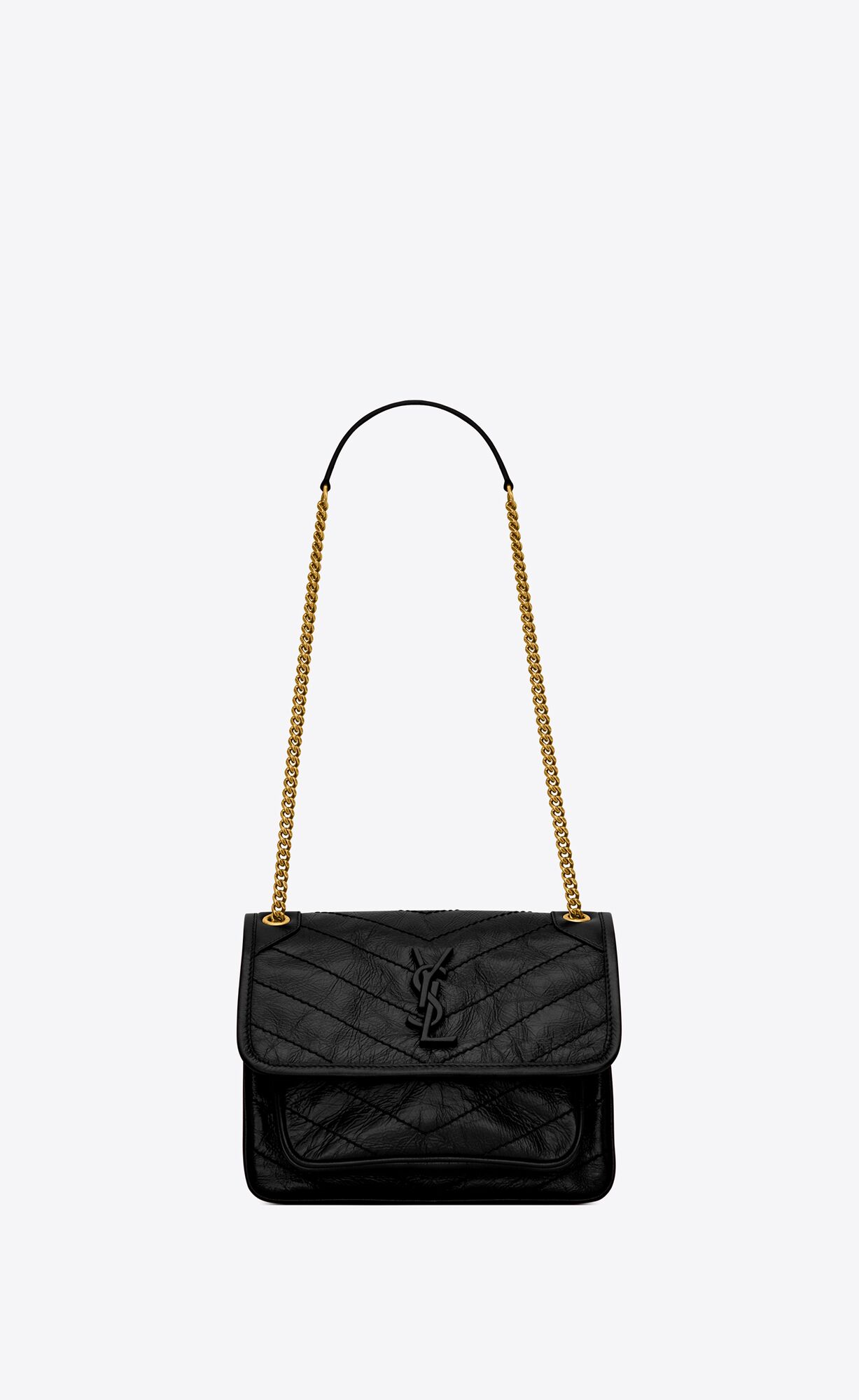 YSL Niki Baby Chain Bag In Crinkled Vintage Kozene Noir | 58270-AGXT