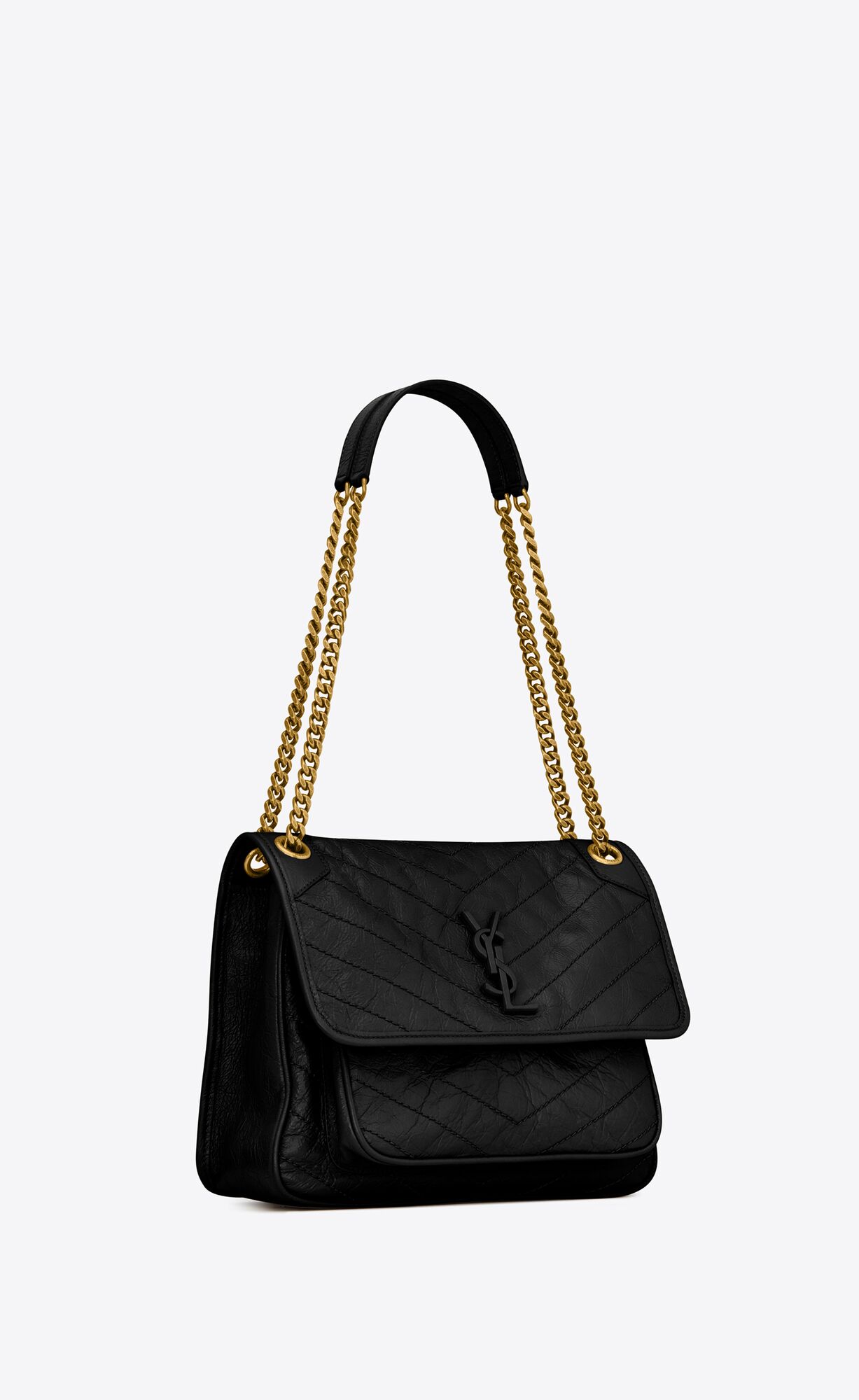 YSL Niki Medium Chain Bag In Crinkled Vintage Kozene Noir | 42613-IHFU