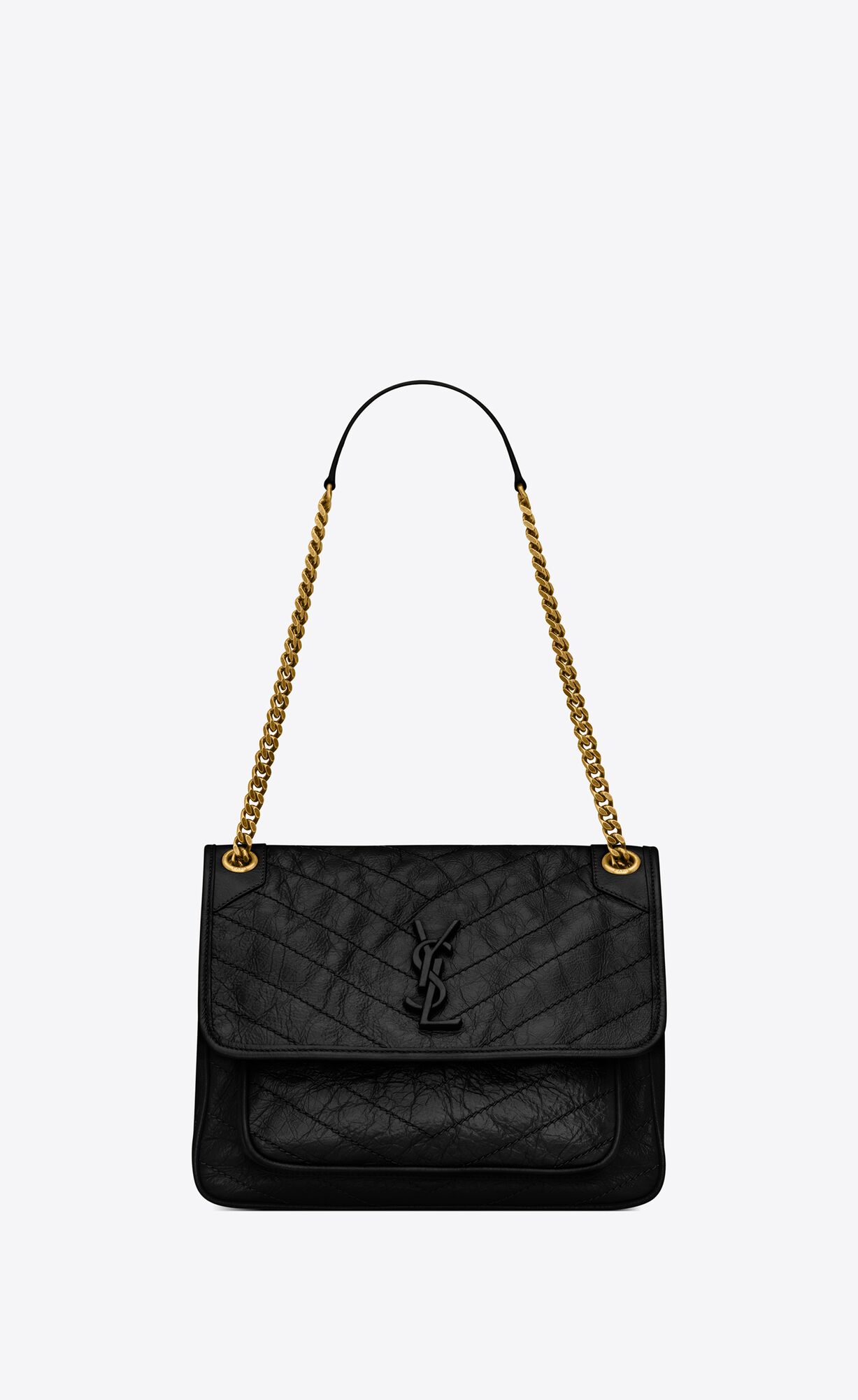 YSL Niki Medium Chain Bag In Crinkled Vintage Kozene Noir | 42613-IHFU