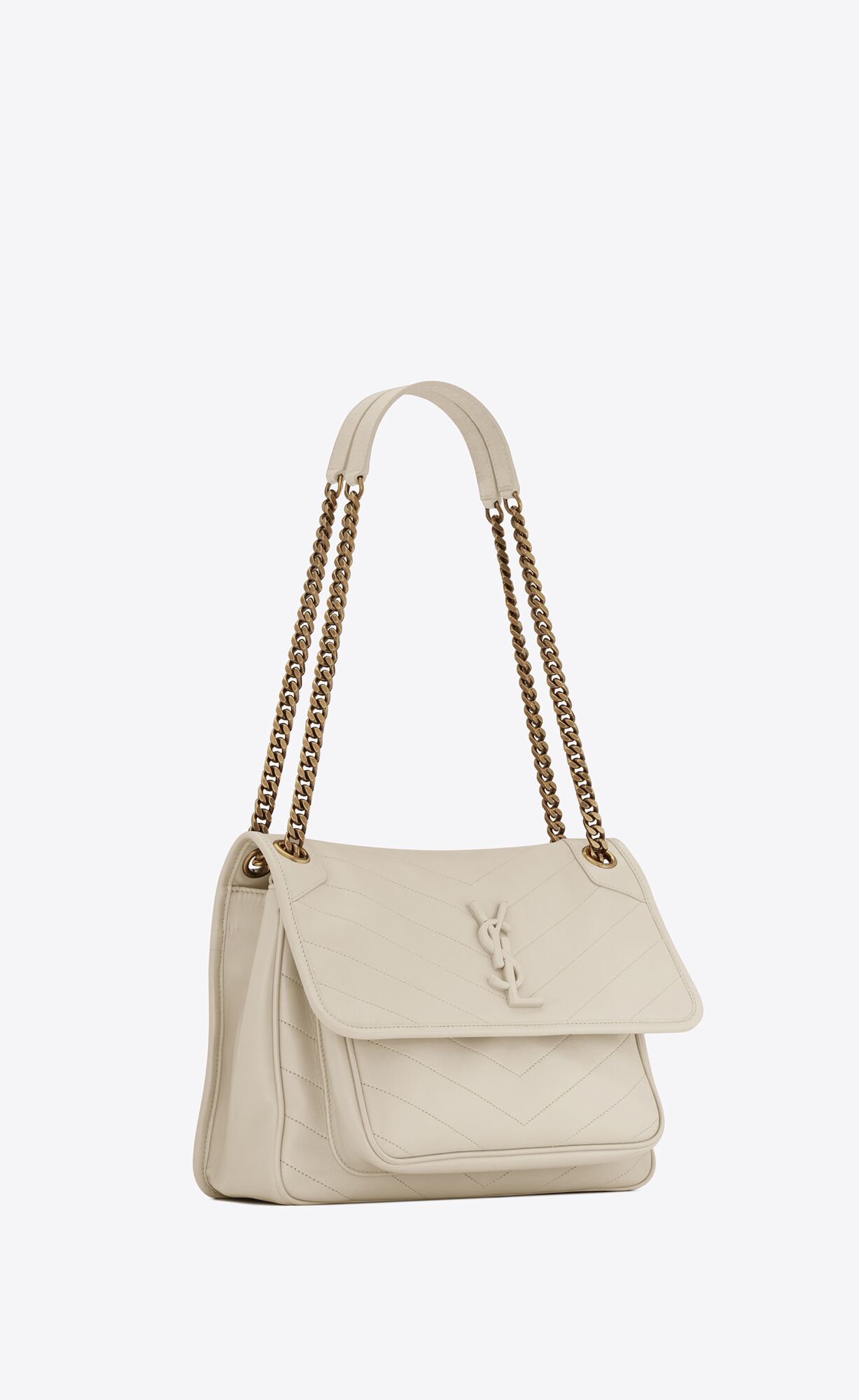 YSL Niki Medium Chain Bag In Lambskin Blanc Vintage | 05789-MBAN