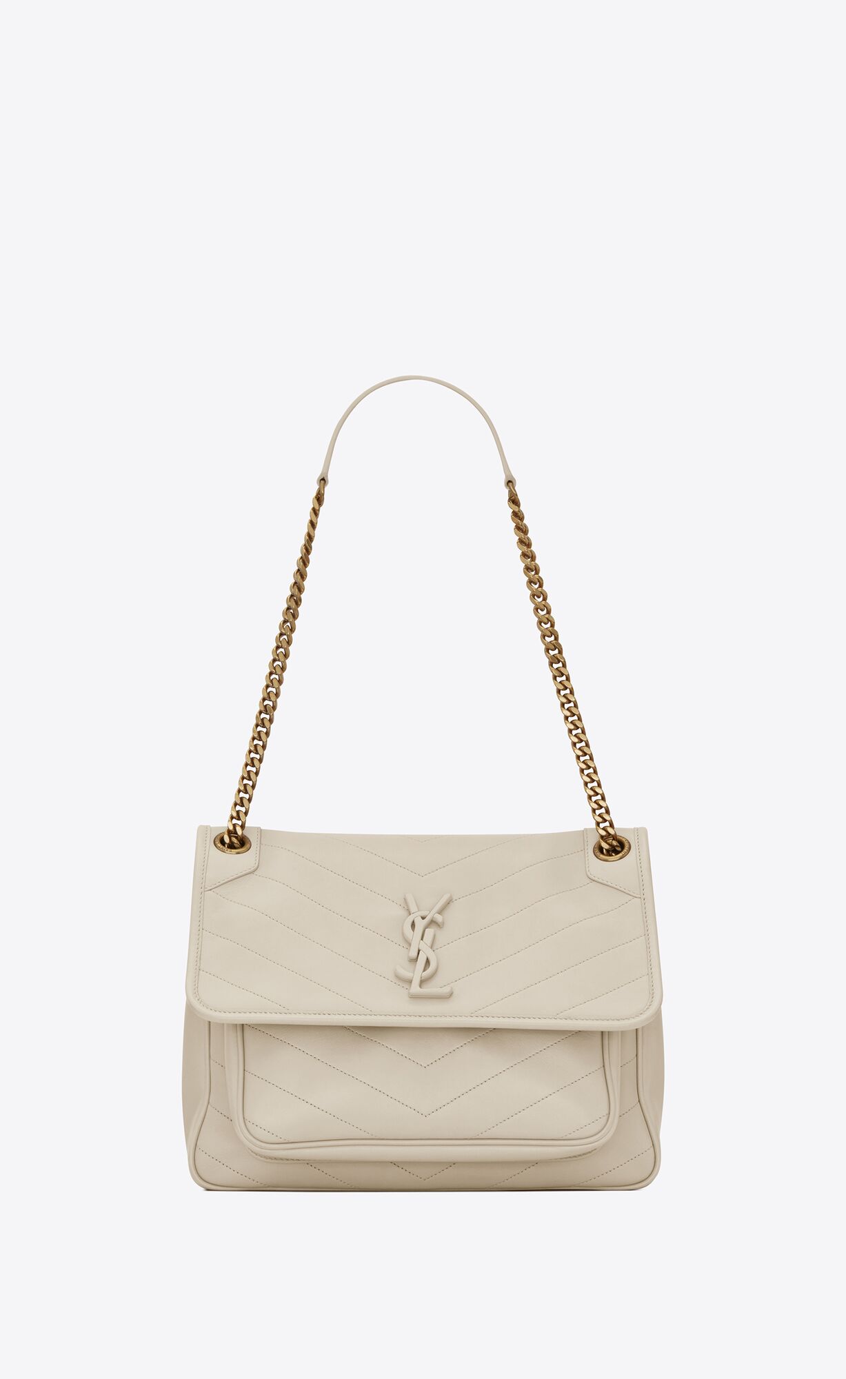 YSL Niki Medium Chain Bag In Lambskin Blanc Vintage | 05789-MBAN