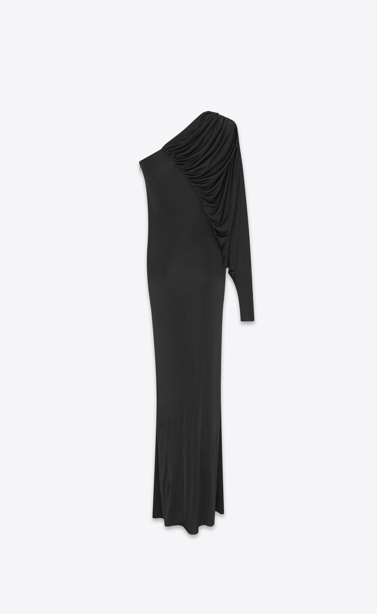 YSL One Shoulder Long Saty In Shiny Jersey Čierne | 43790-NFWZ