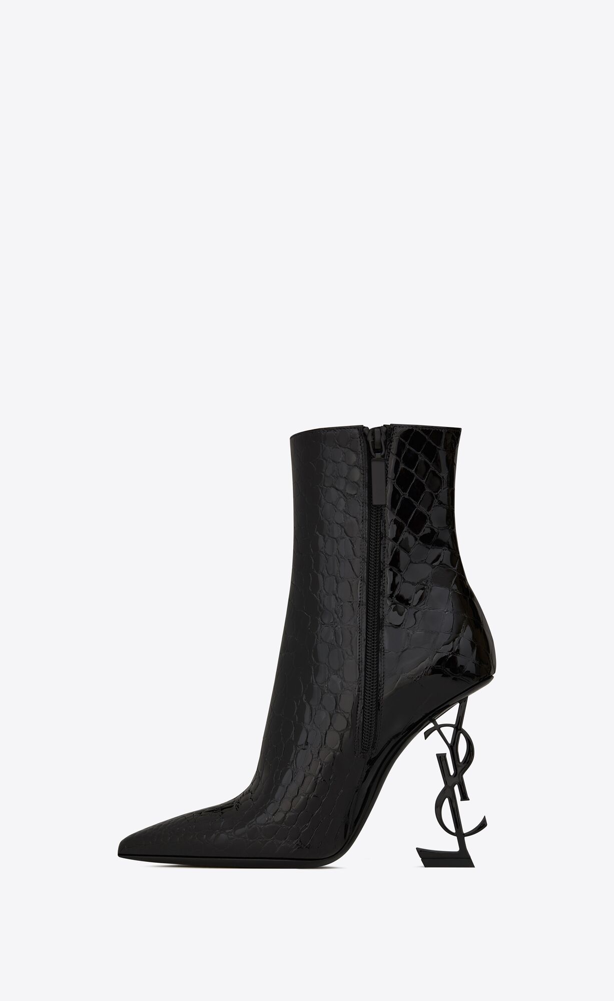 YSL Opyum Booties In Alligator-embossed Lakovane Kozene Čierne | 18257-TFKB