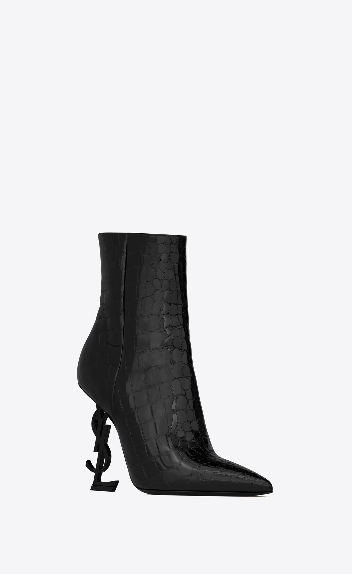 YSL Opyum Booties In Alligator-embossed Lakovane Kozene Čierne | 18257-TFKB