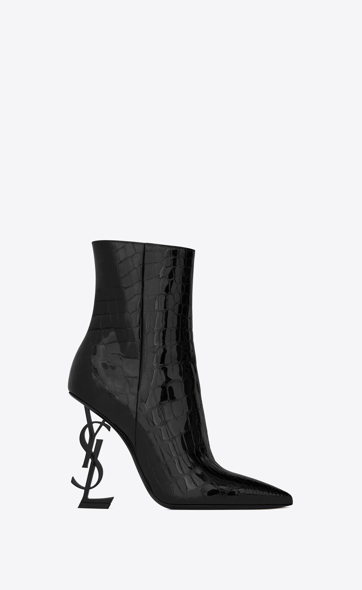 YSL Opyum Booties In Alligator-embossed Lakovane Kozene Čierne | 18257-TFKB