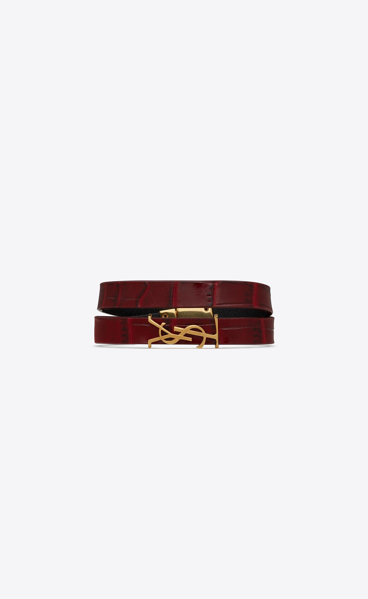 YSL Opyum Double Wrap Bracelet In Crocodile-embossed Kozene And Metal Tmavo Červené Zlate | 30471-KFIJ