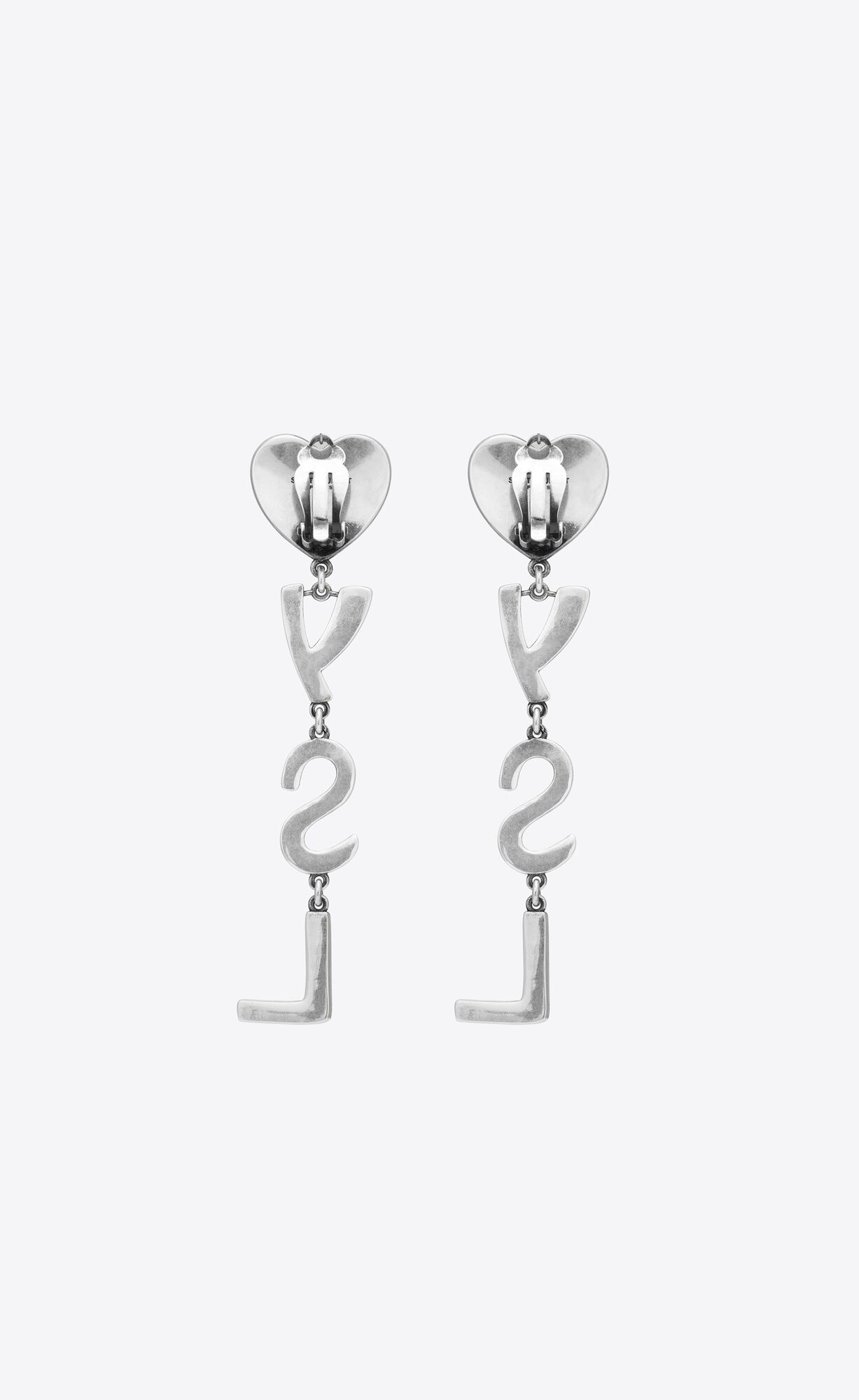 YSL Opyum Heart Earrings In Metal And Crystal Strieborne | 97104-HQNM