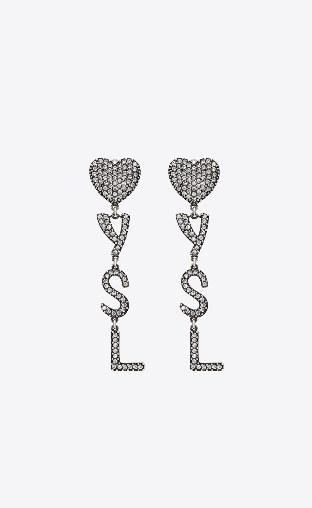 YSL Opyum Heart Earrings In Metal And Crystal Strieborne | 97104-HQNM