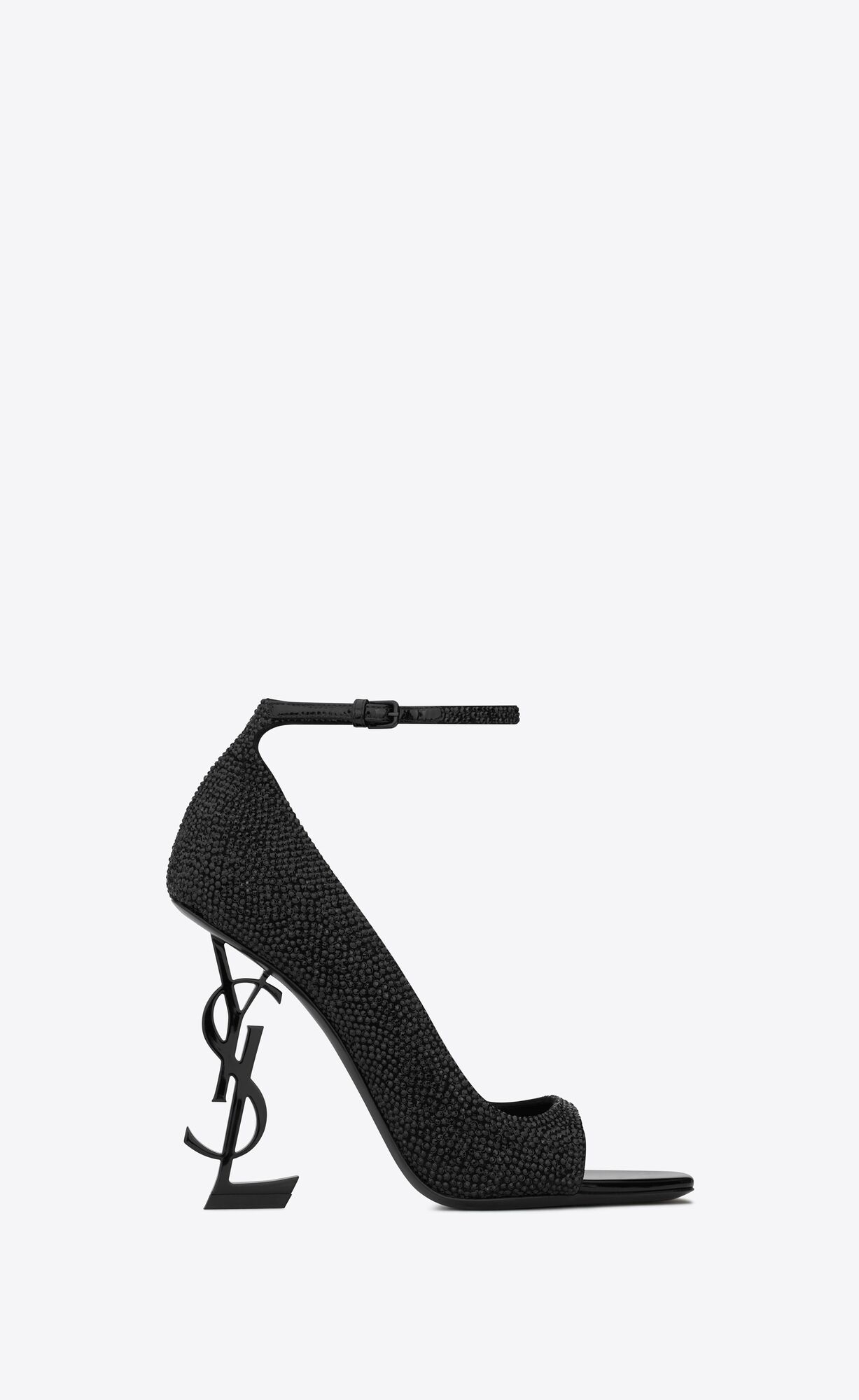 YSL Opyum Open-toe Pumps In Semisove And Rhinestones Noir | 89634-WGSX