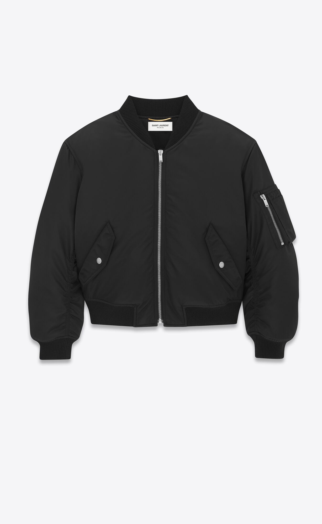 YSL Oversized Cropped Bomber Jacket In Nylon Čierne | 17098-FCOI