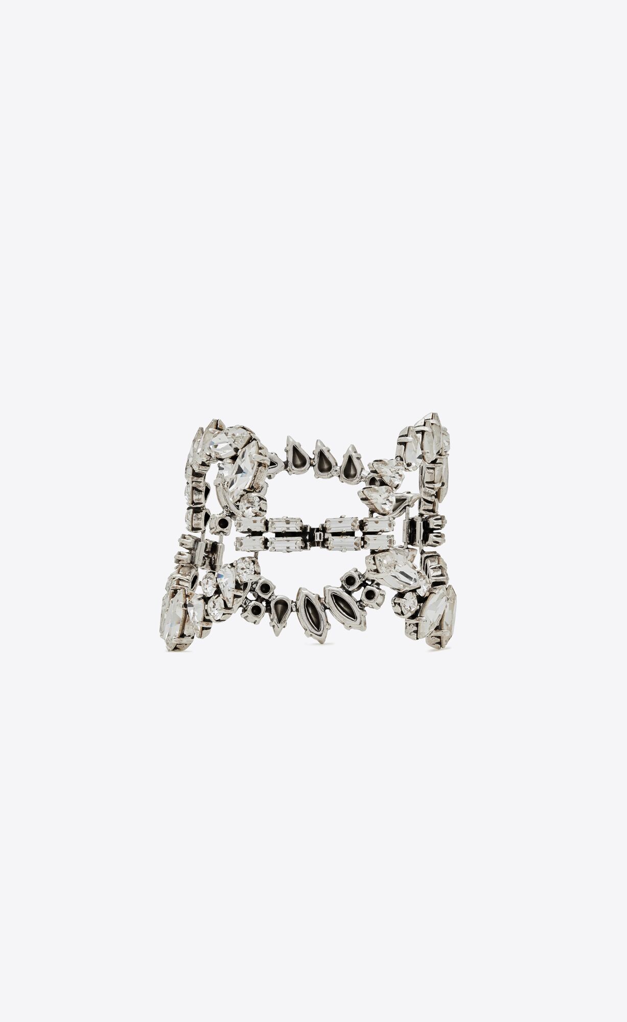 YSL Oversized Rhinestone Ring Bracelet In Metal Strieborne | 93652-QLNM