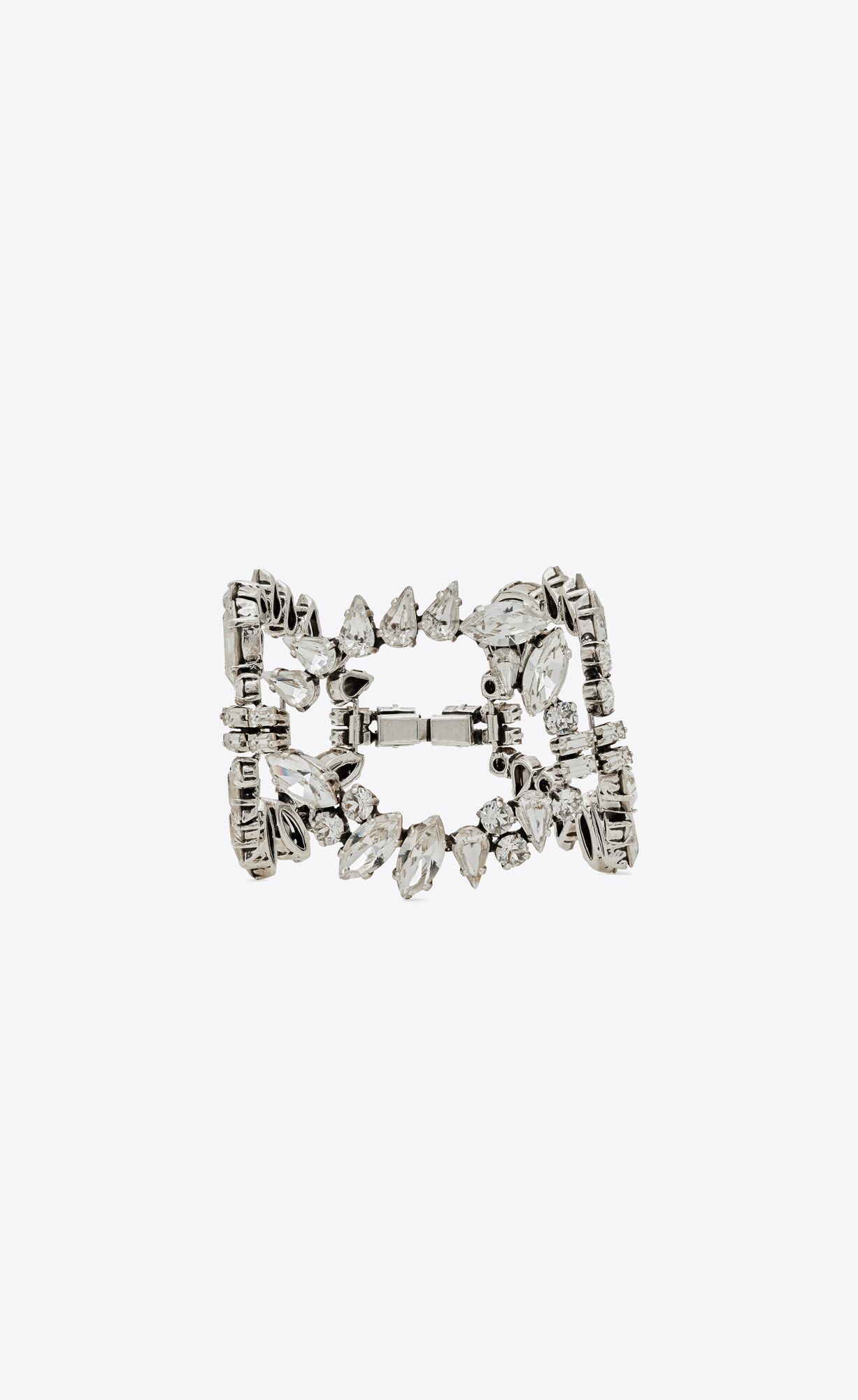 YSL Oversized Rhinestone Ring Bracelet In Metal Strieborne | 93652-QLNM