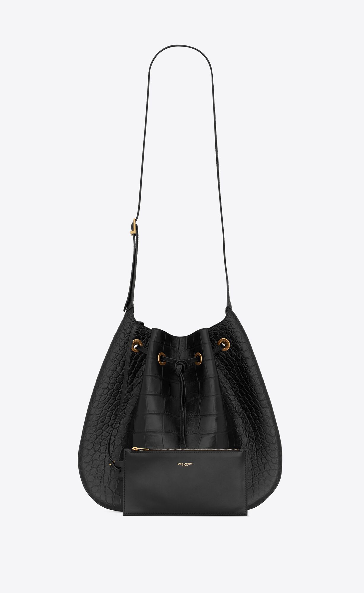 YSL Paris Vii Large Balerinky Hobo Bag In Crocodile-embossed Kozene Čierne | 75280-OXEY