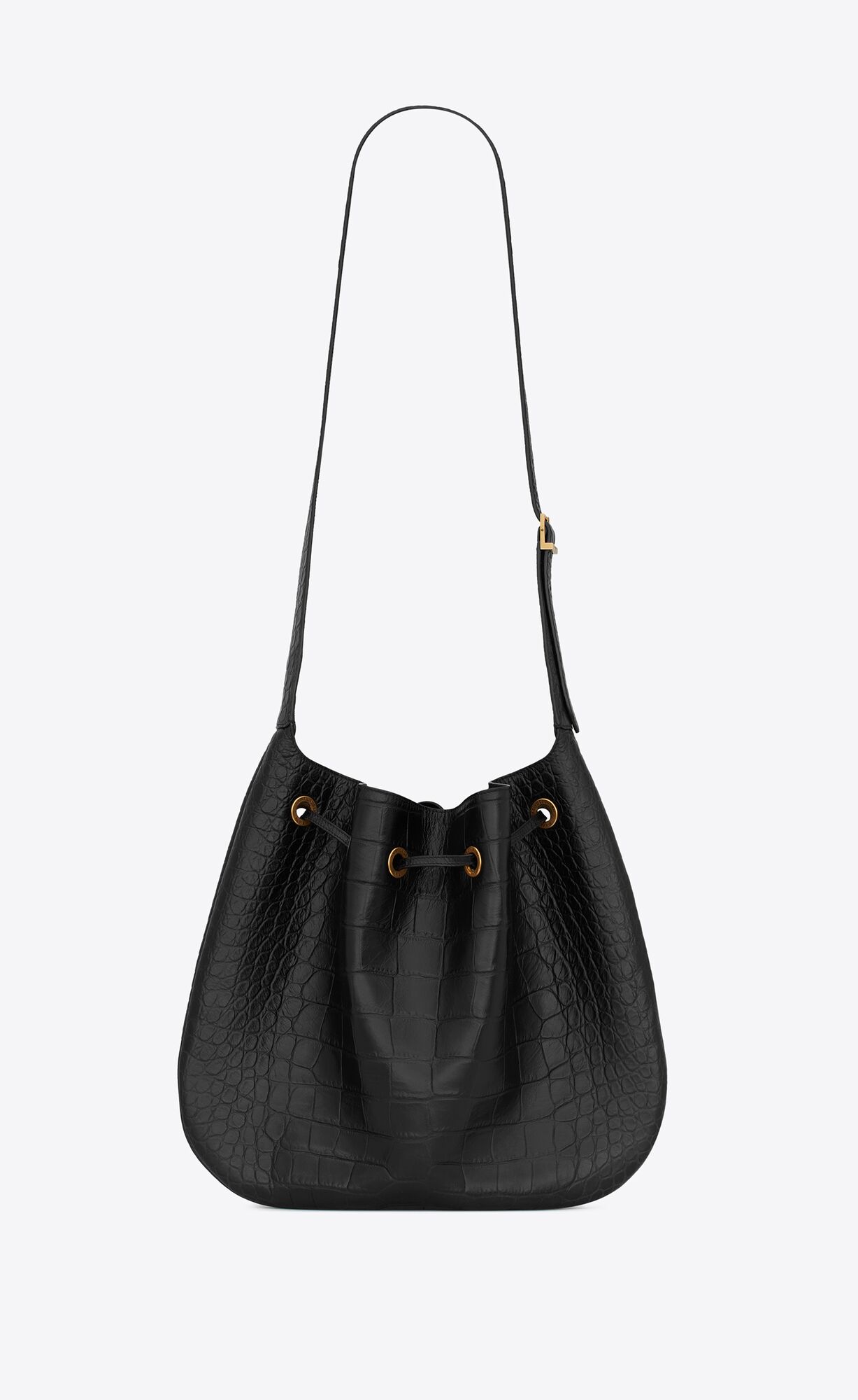 YSL Paris Vii Large Balerinky Hobo Bag In Crocodile-embossed Kozene Čierne | 75280-OXEY