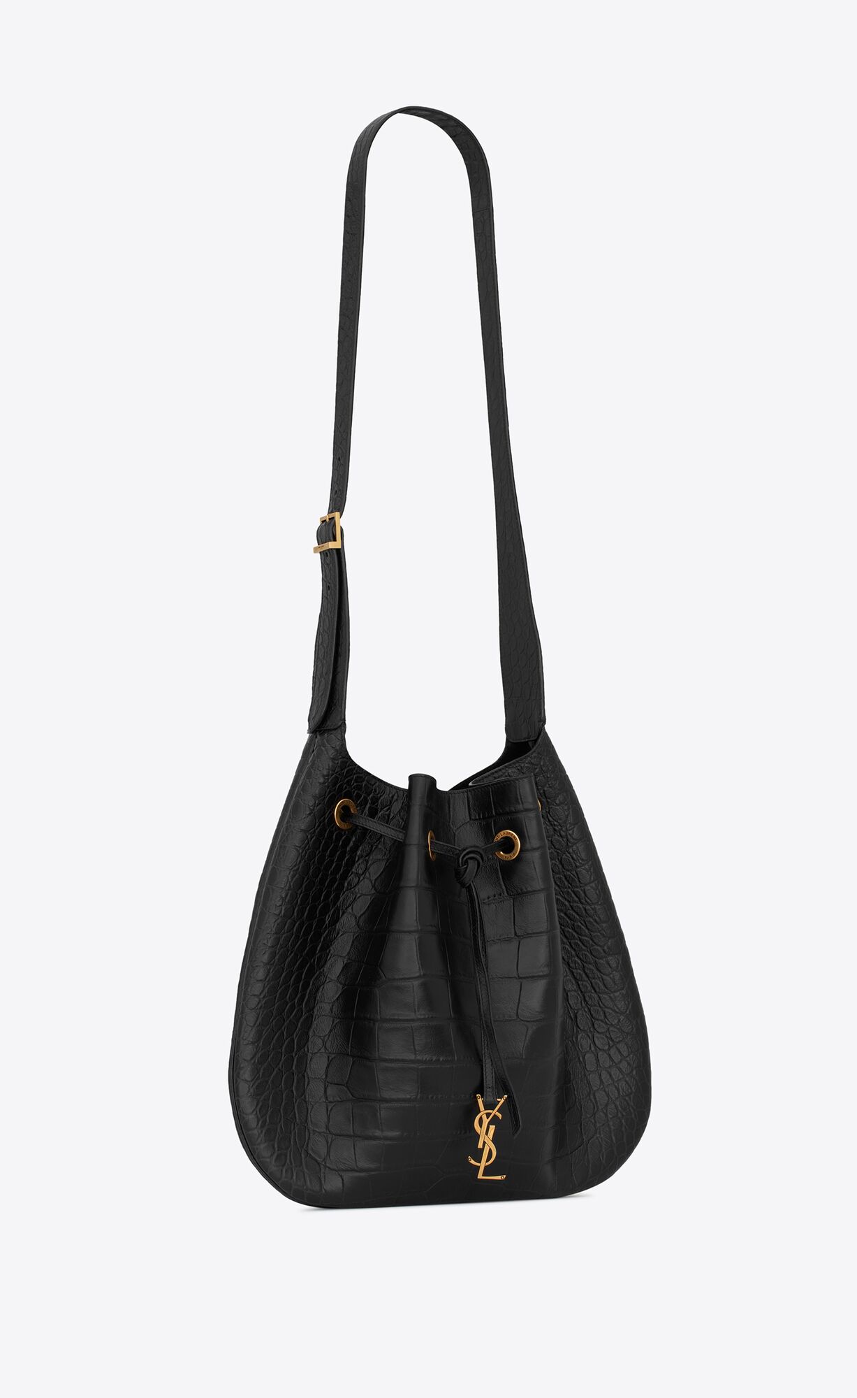 YSL Paris Vii Large Balerinky Hobo Bag In Crocodile-embossed Kozene Čierne | 75280-OXEY