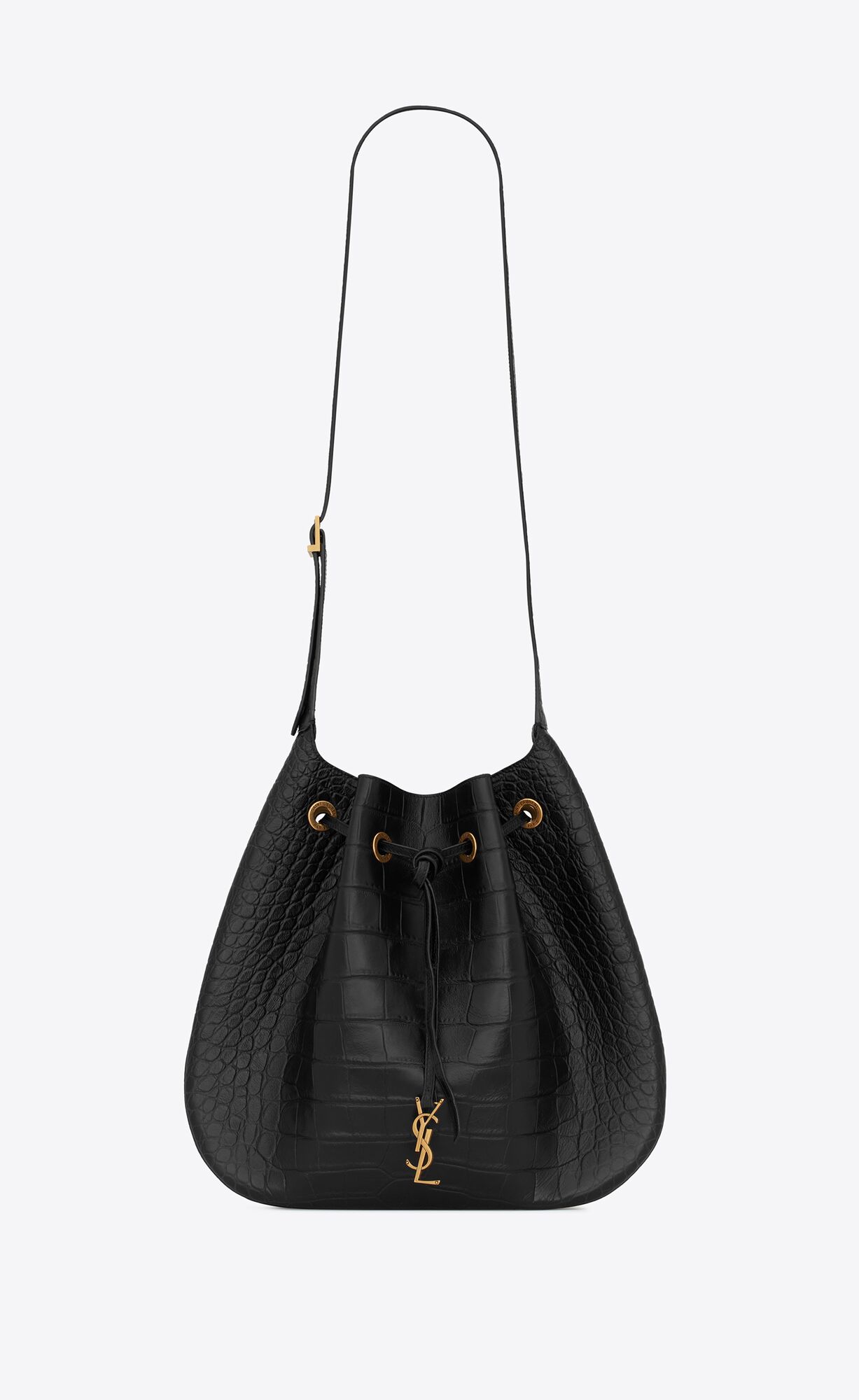 YSL Paris Vii Large Balerinky Hobo Bag In Crocodile-embossed Kozene Čierne | 75280-OXEY