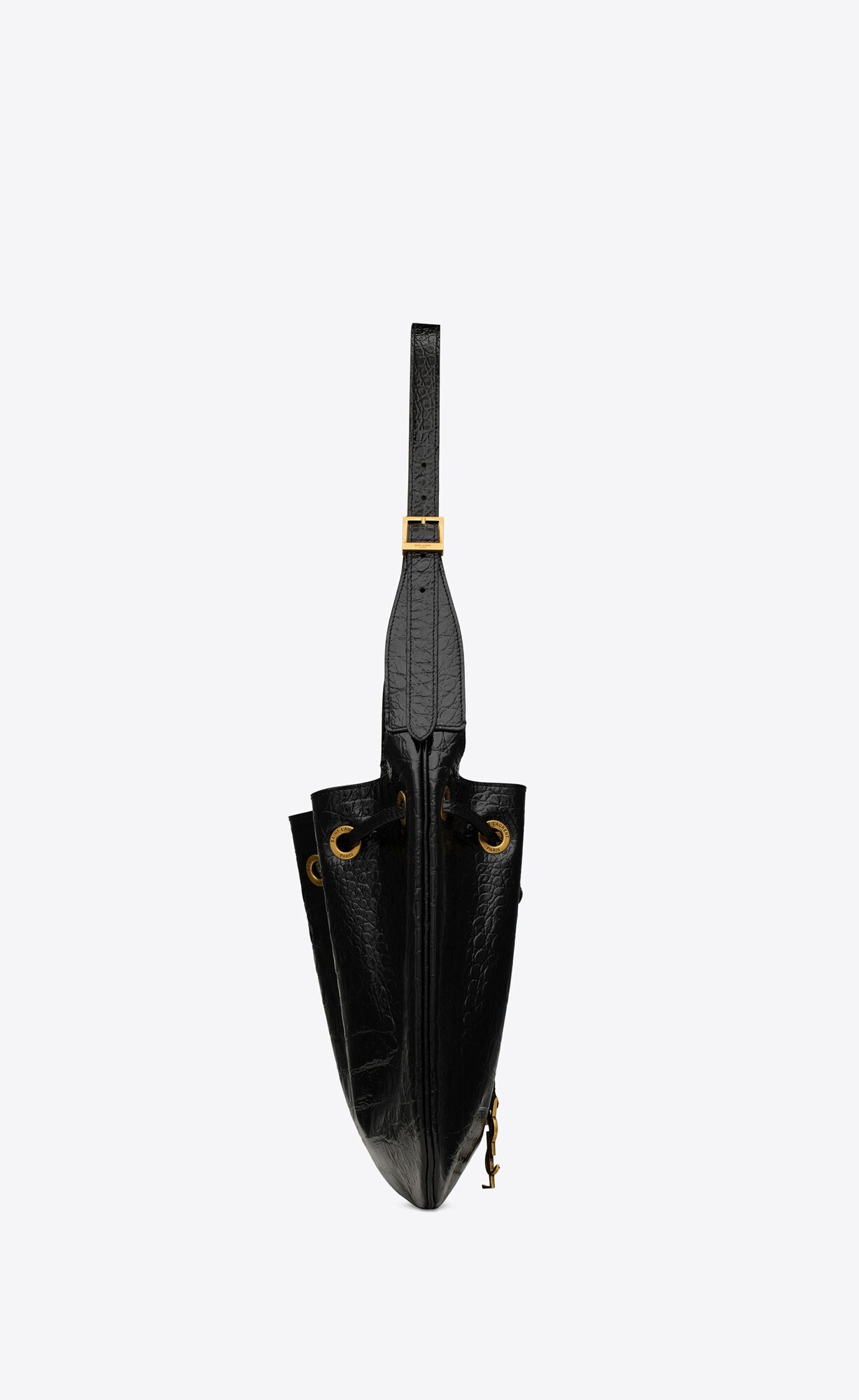 YSL Paris Vii Medium Hobo Bag In Crocodile-embossed Lakovane Kozene Čierne | 80164-KJNE