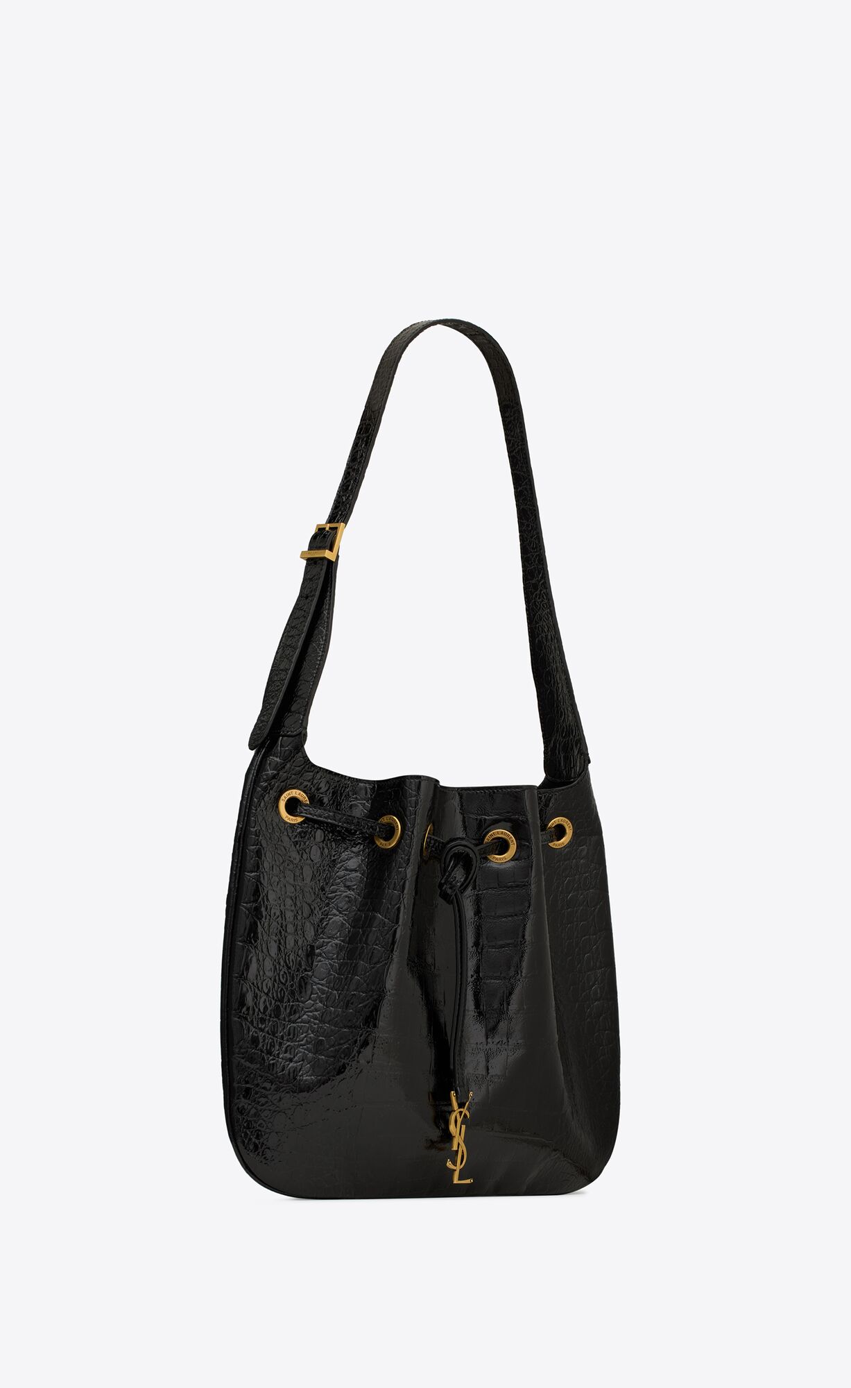 YSL Paris Vii Medium Hobo Bag In Crocodile-embossed Lakovane Kozene Čierne | 80164-KJNE