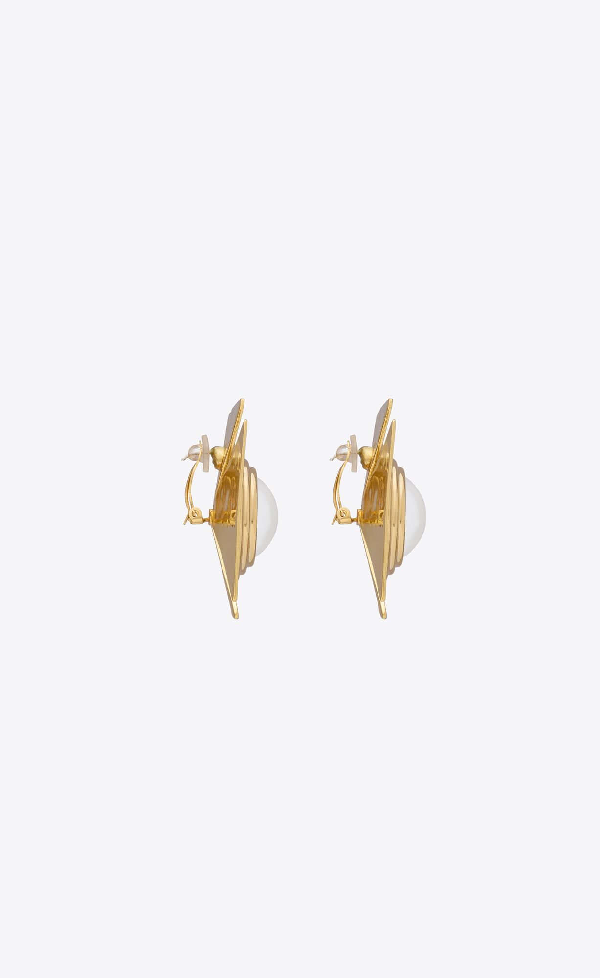 YSL Pearly Square Earrings In Metal Hnede Zlate | 86593-JTUP