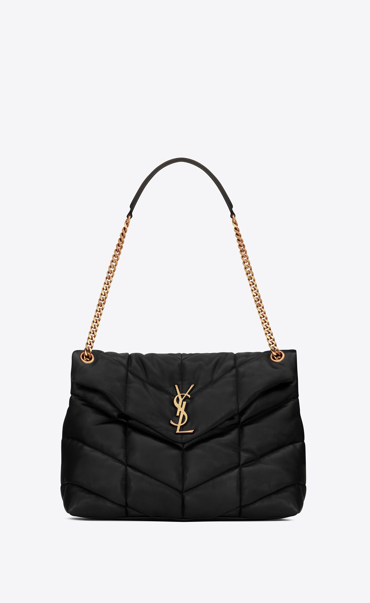 YSL Puffer Medium Chain Bag In Prešívané Lambskin Čierne | 24963-KUHG