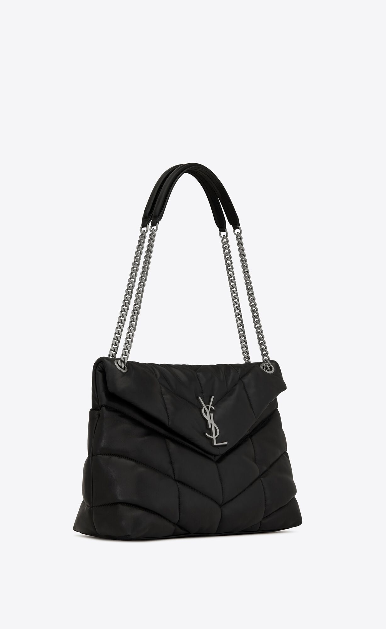 YSL Puffer Medium Chain Bag In Prešívané Lambskin Čierne | 46513-BMYP