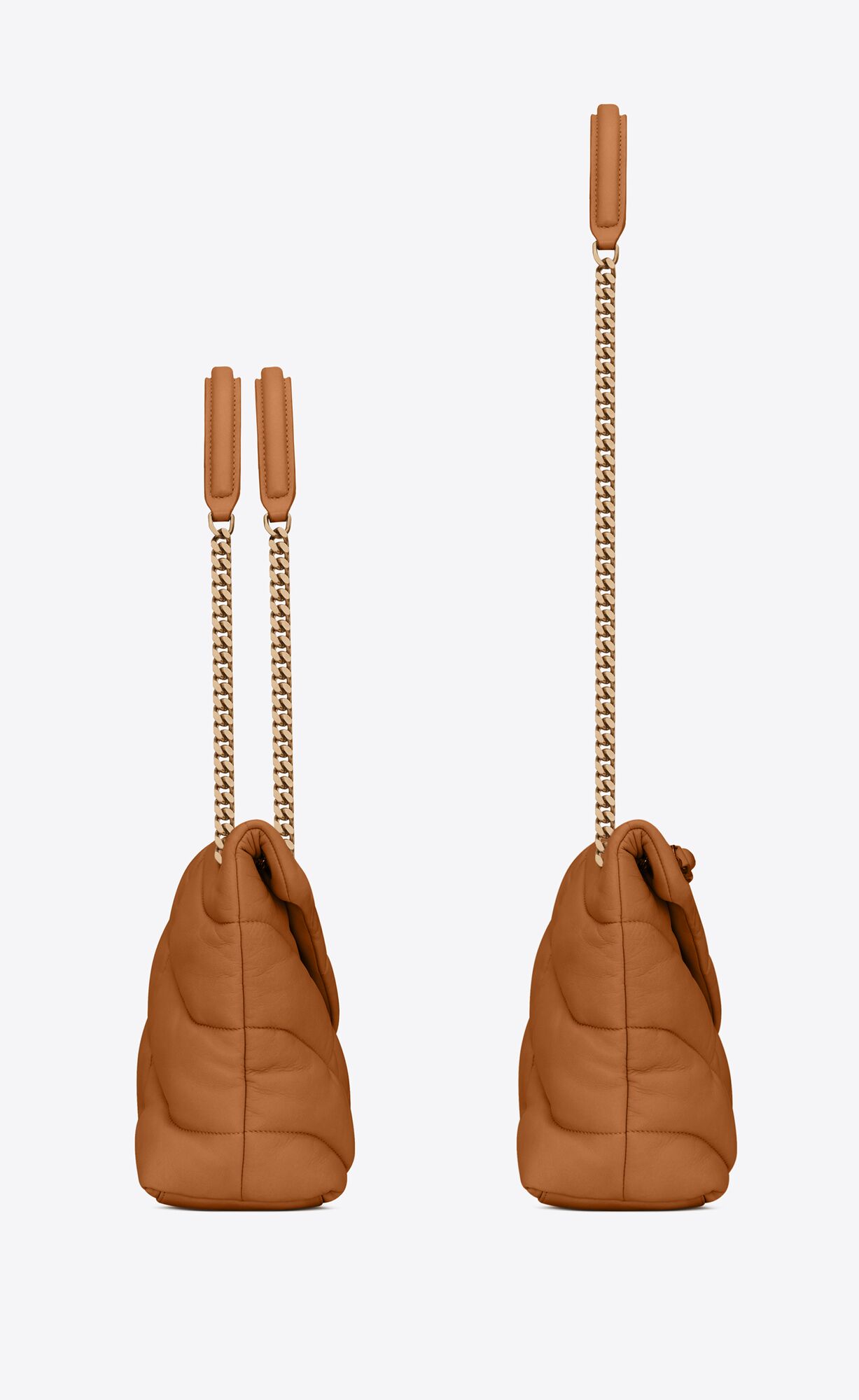 YSL Puffer Medium Chain Bag In Prešívané Lambskin Tmavo Oranžové | 49258-QBMJ