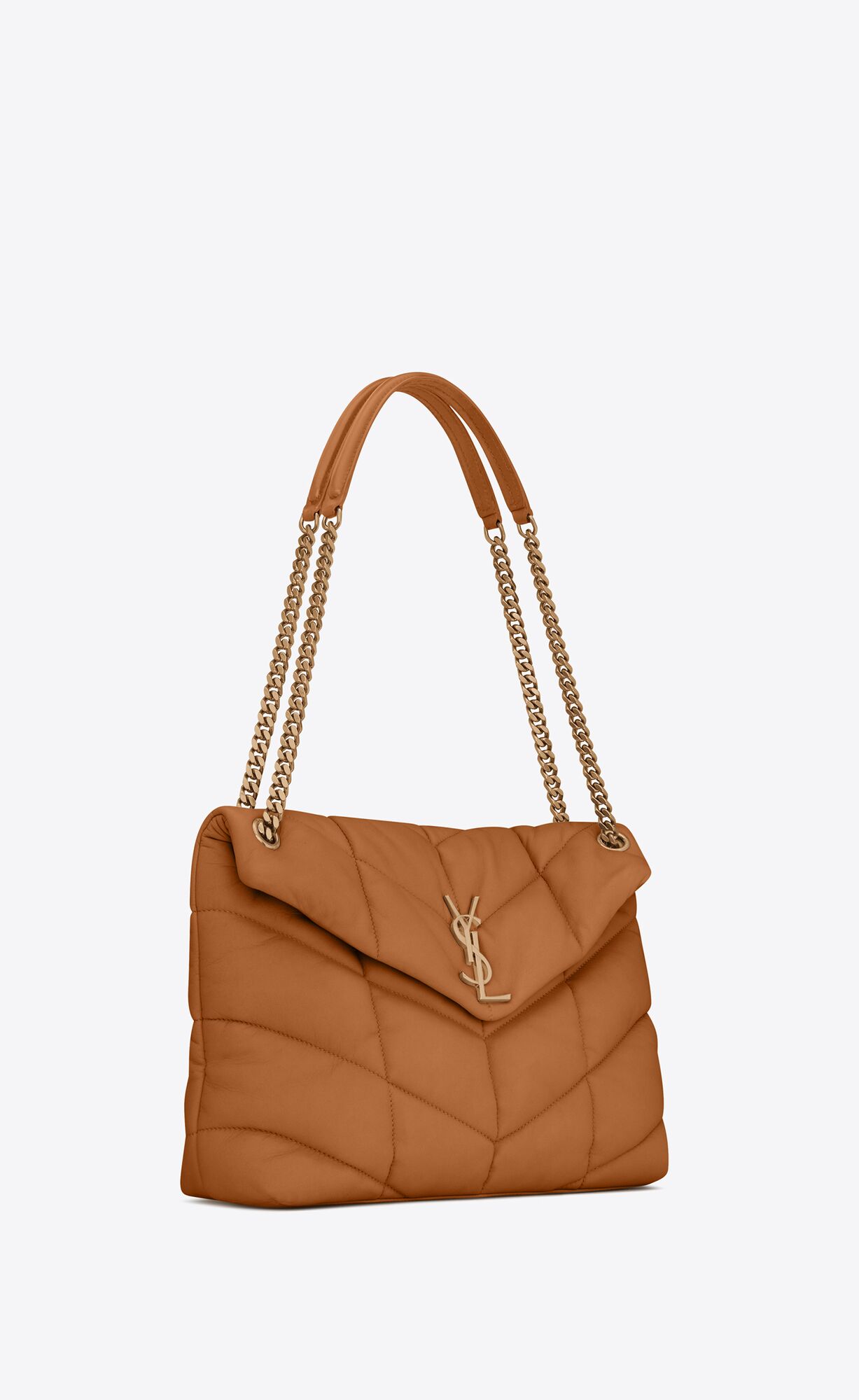 YSL Puffer Medium Chain Bag In Prešívané Lambskin Tmavo Oranžové | 49258-QBMJ