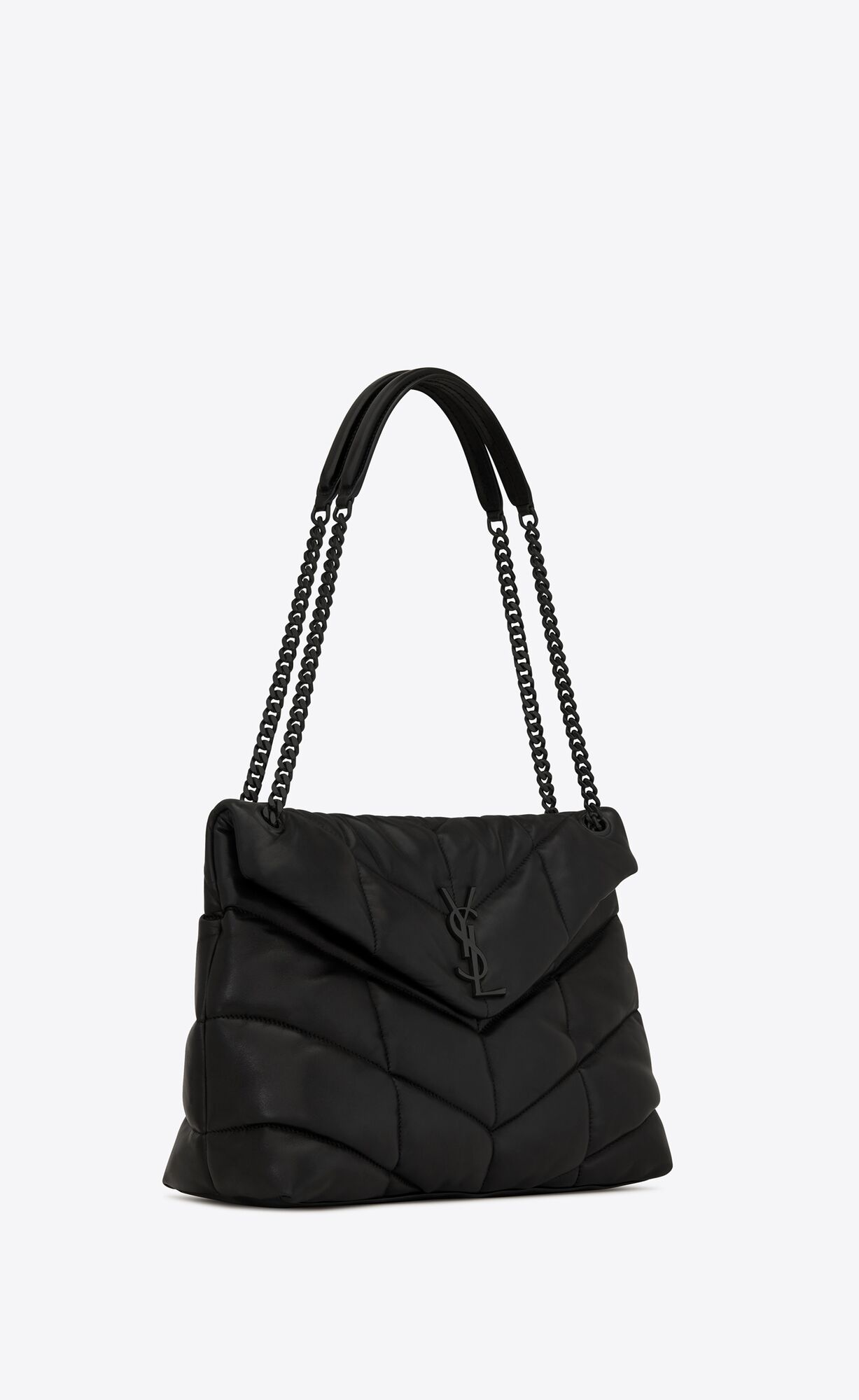 YSL Puffer Medium Chain Bag In Prešívané Lambskin Čierne | 82651-ZXUO