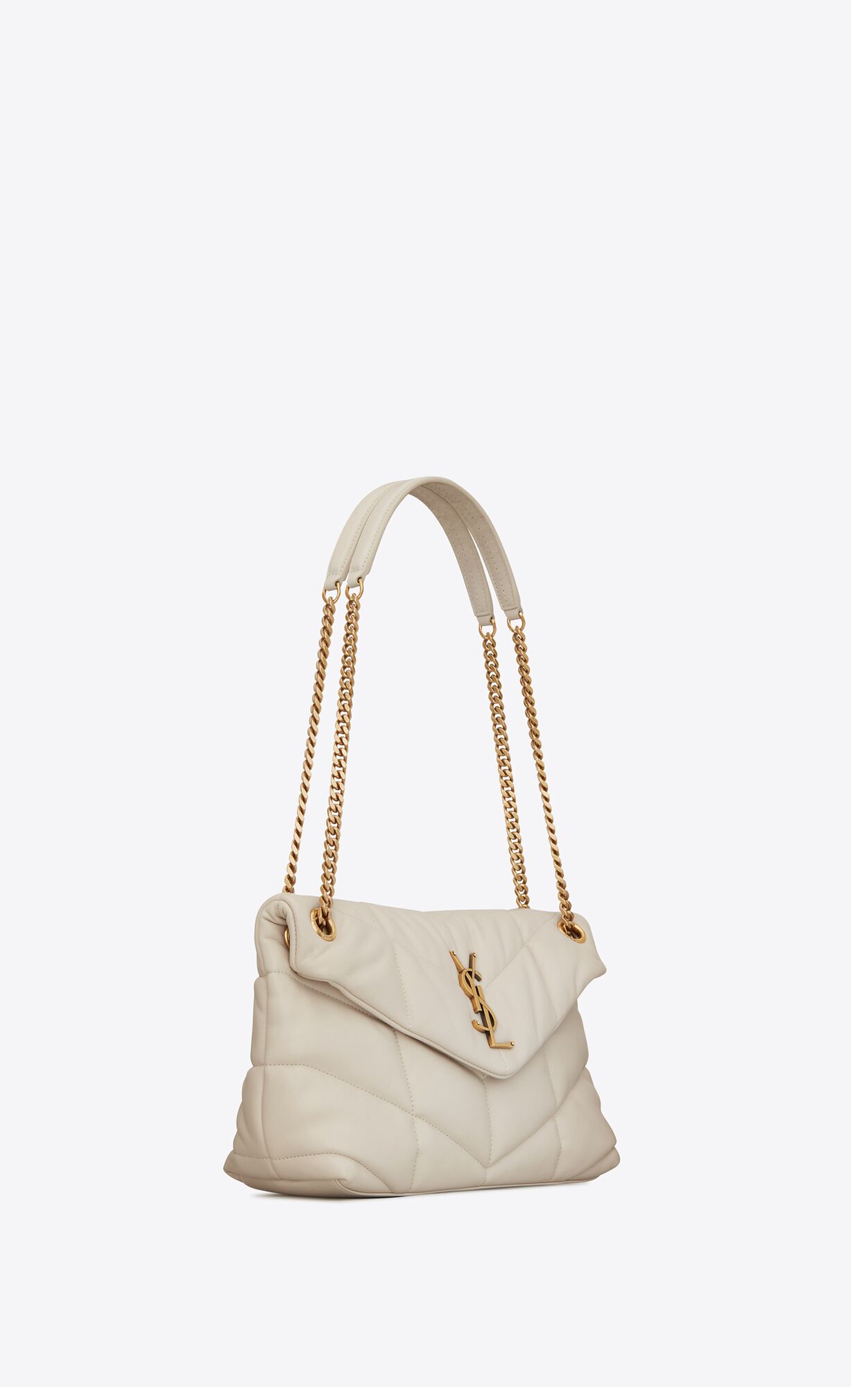 YSL Puffer Small Chain Bag In Prešívané Lambskin Blanc Vintage | 05619-XLZJ