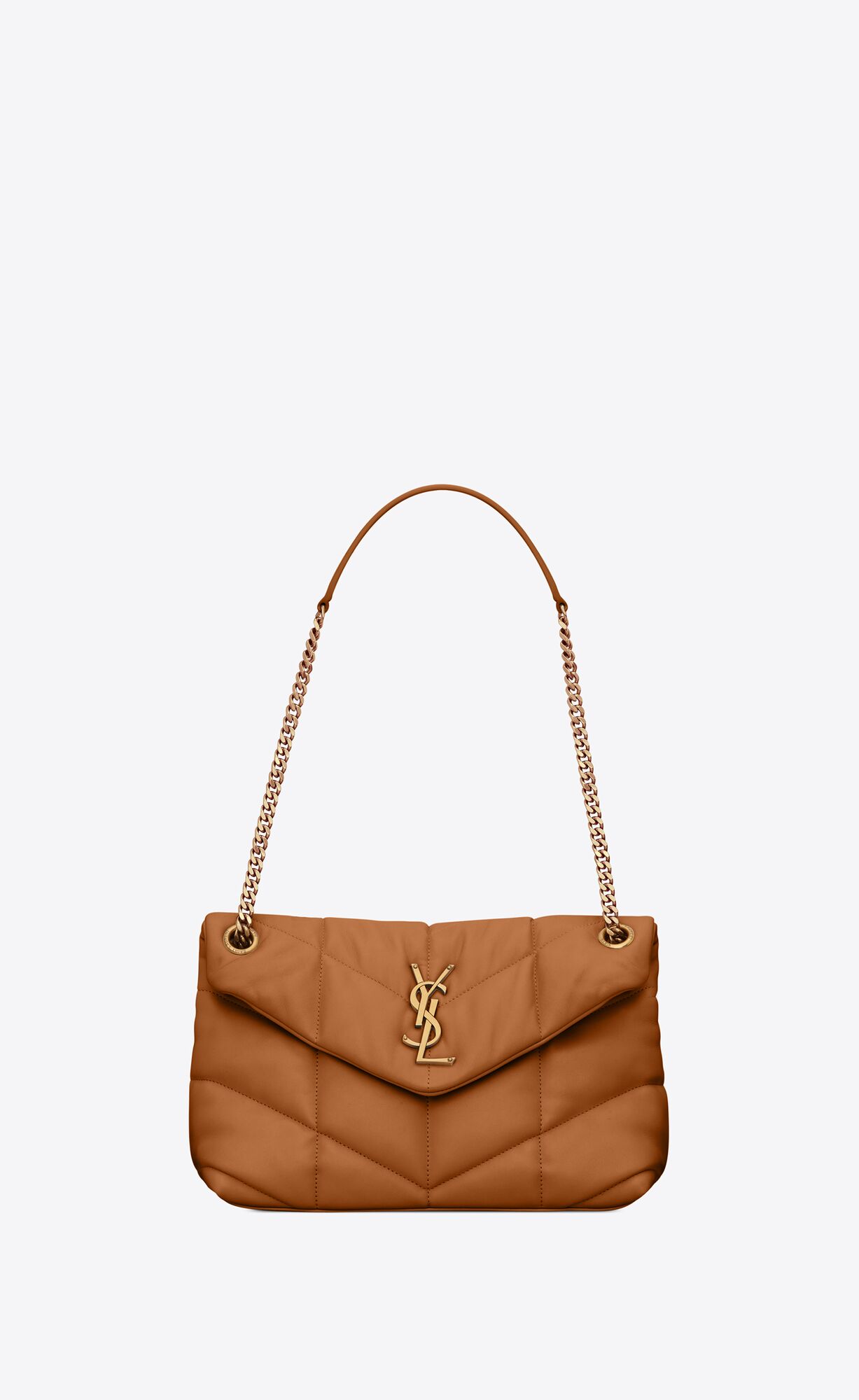 YSL Puffer Small Chain Bag In Prešívané Lambskin Tmavo Oranžové | 23608-THFV