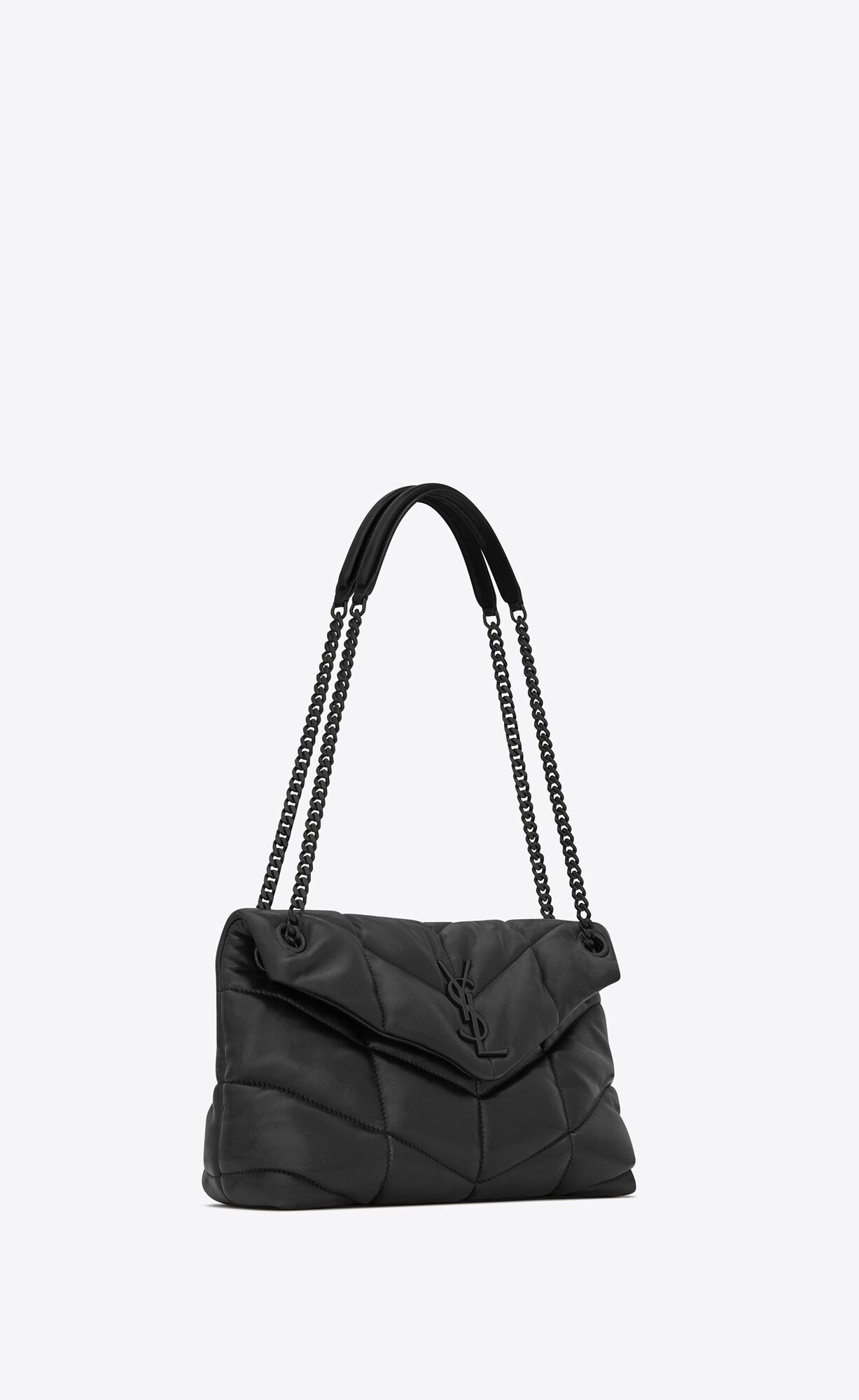 YSL Puffer Small Chain Bag In Prešívané Lambskin Čierne | 47682-JBMU