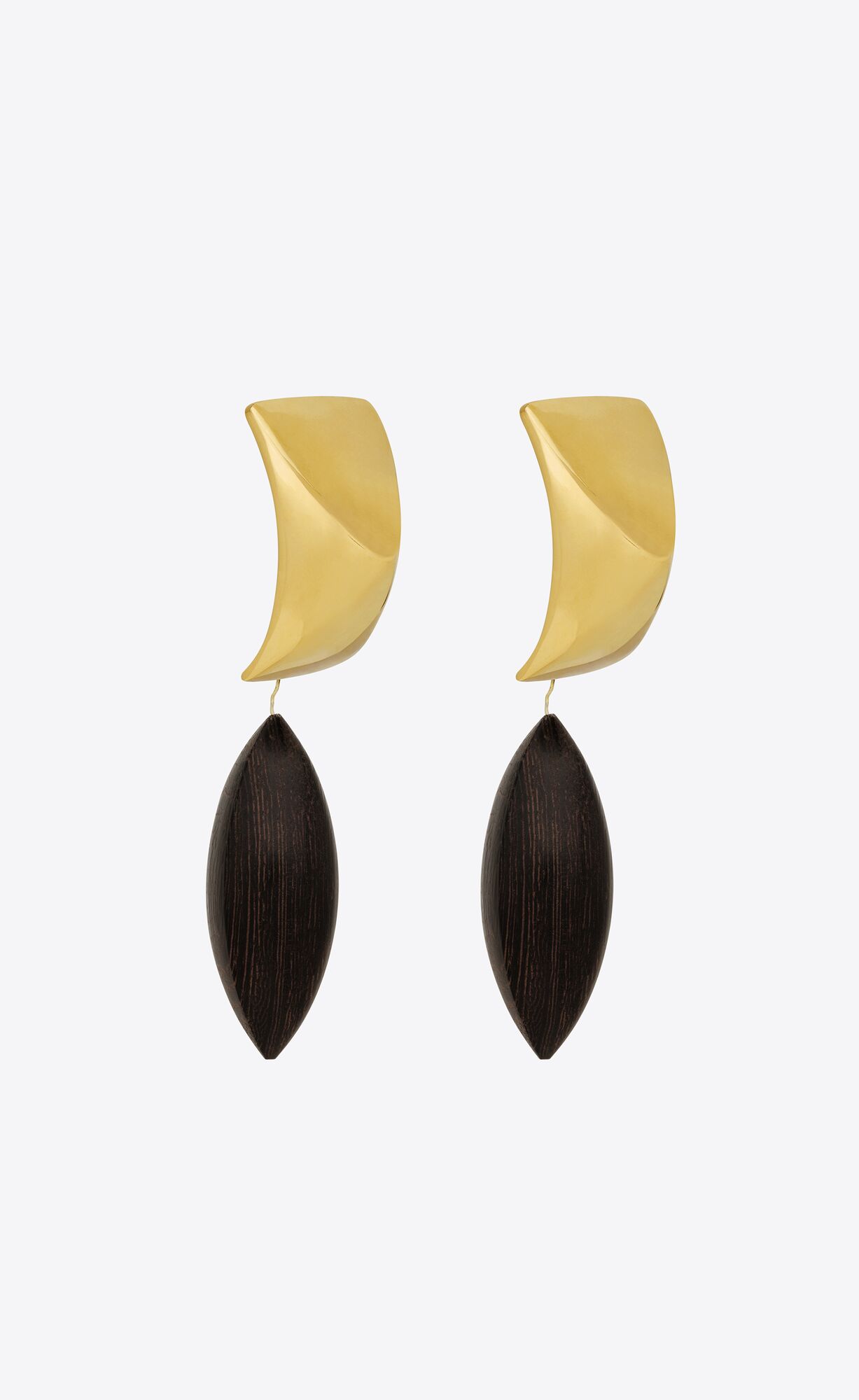 YSL Pyramid Earrings In Wood And Metal Hnede Zlate | 70681-IMUW