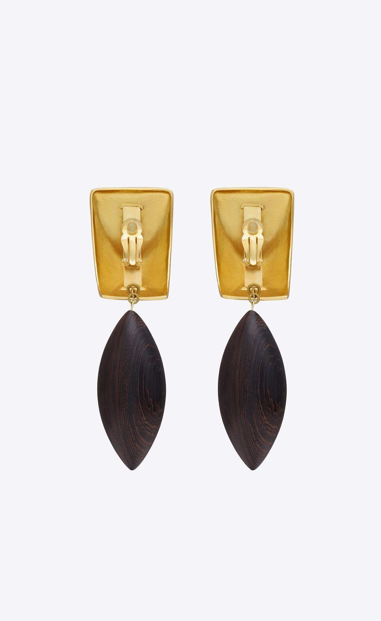 YSL Pyramid Earrings In Wood And Metal Hnede Zlate | 70681-IMUW